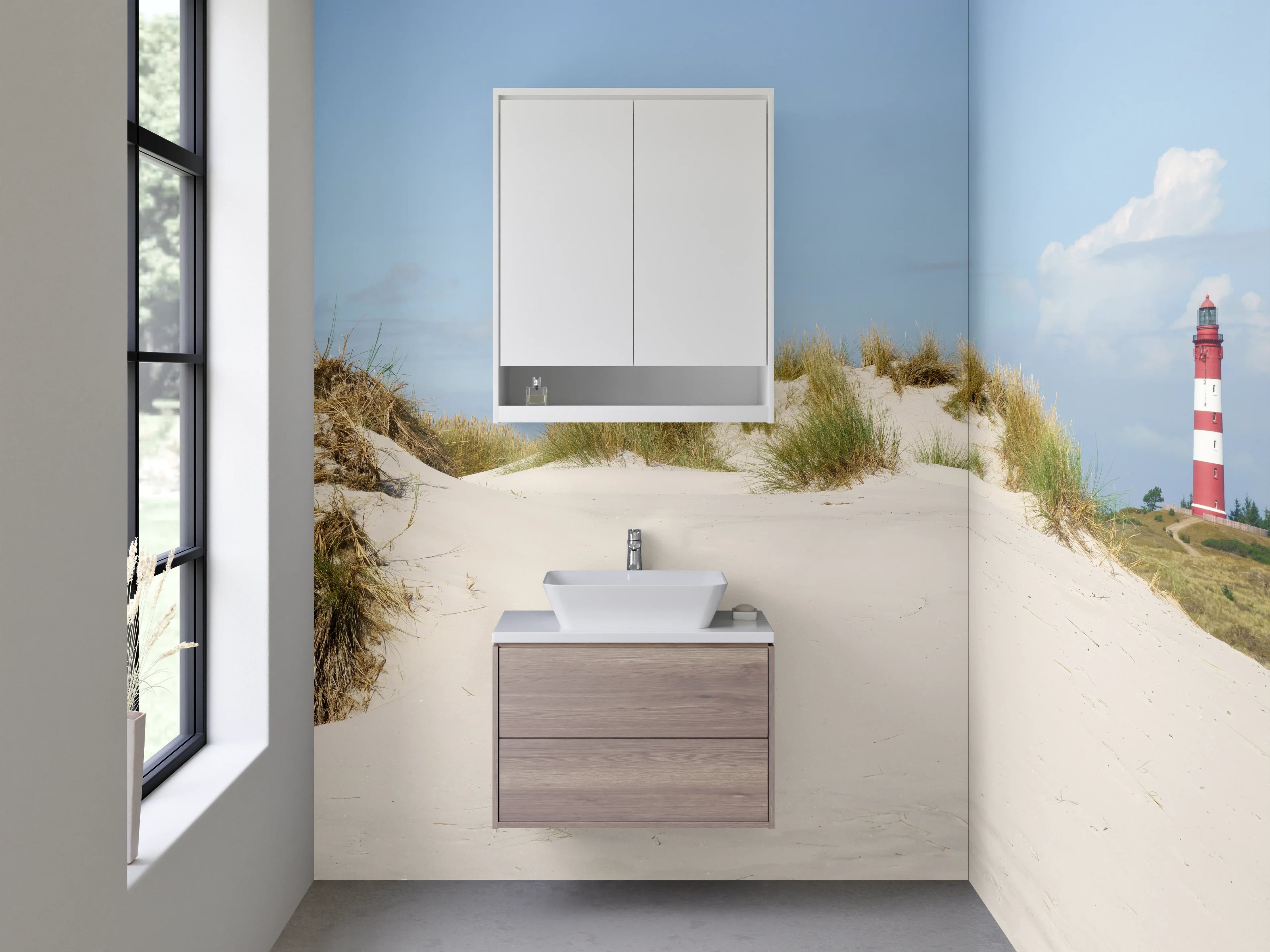 Waschbecken-Rückwand - Graue Dünen am Leuchtturm