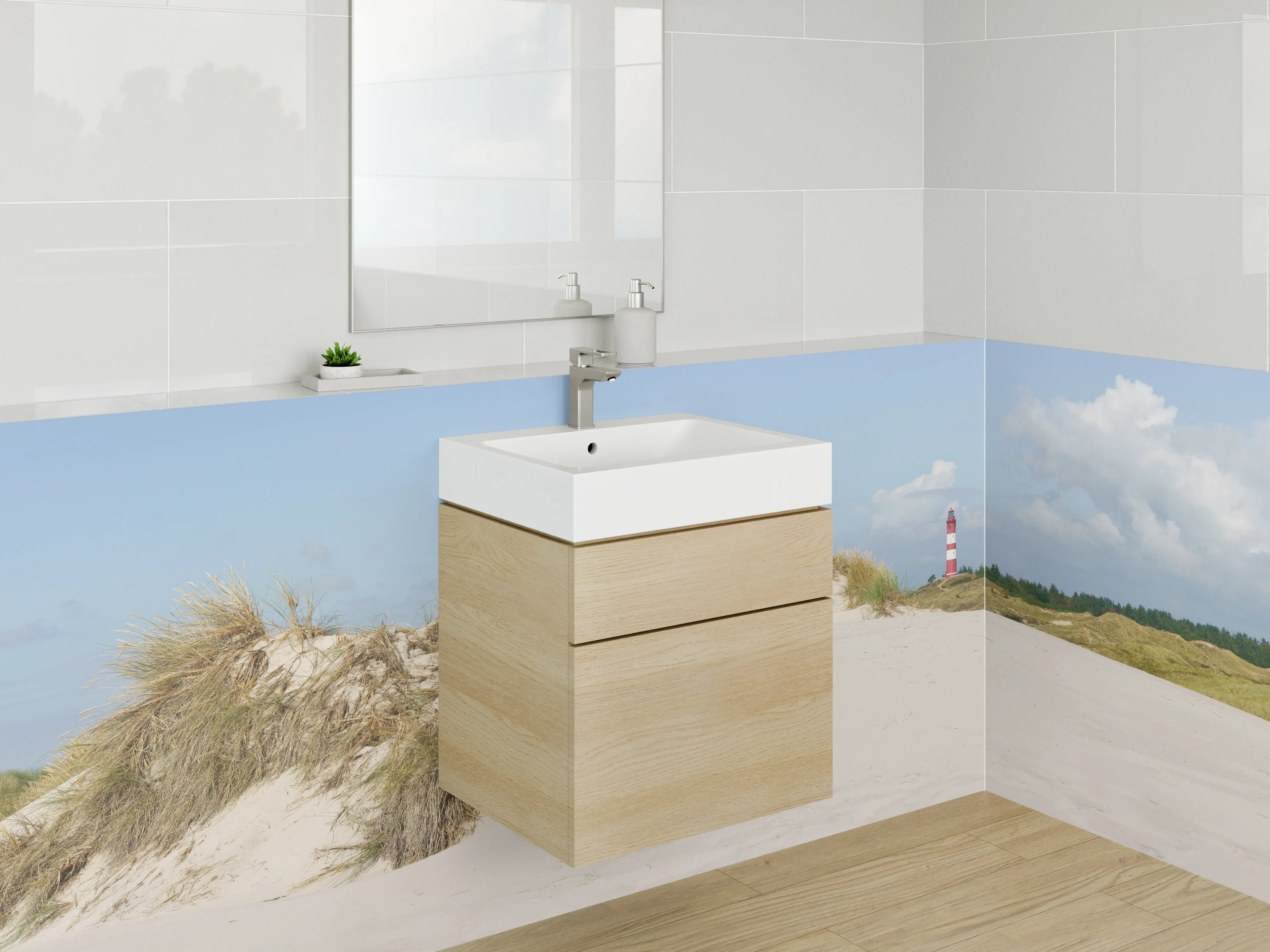 Waschbecken-Rückwand - Graue Dünen am Leuchtturm