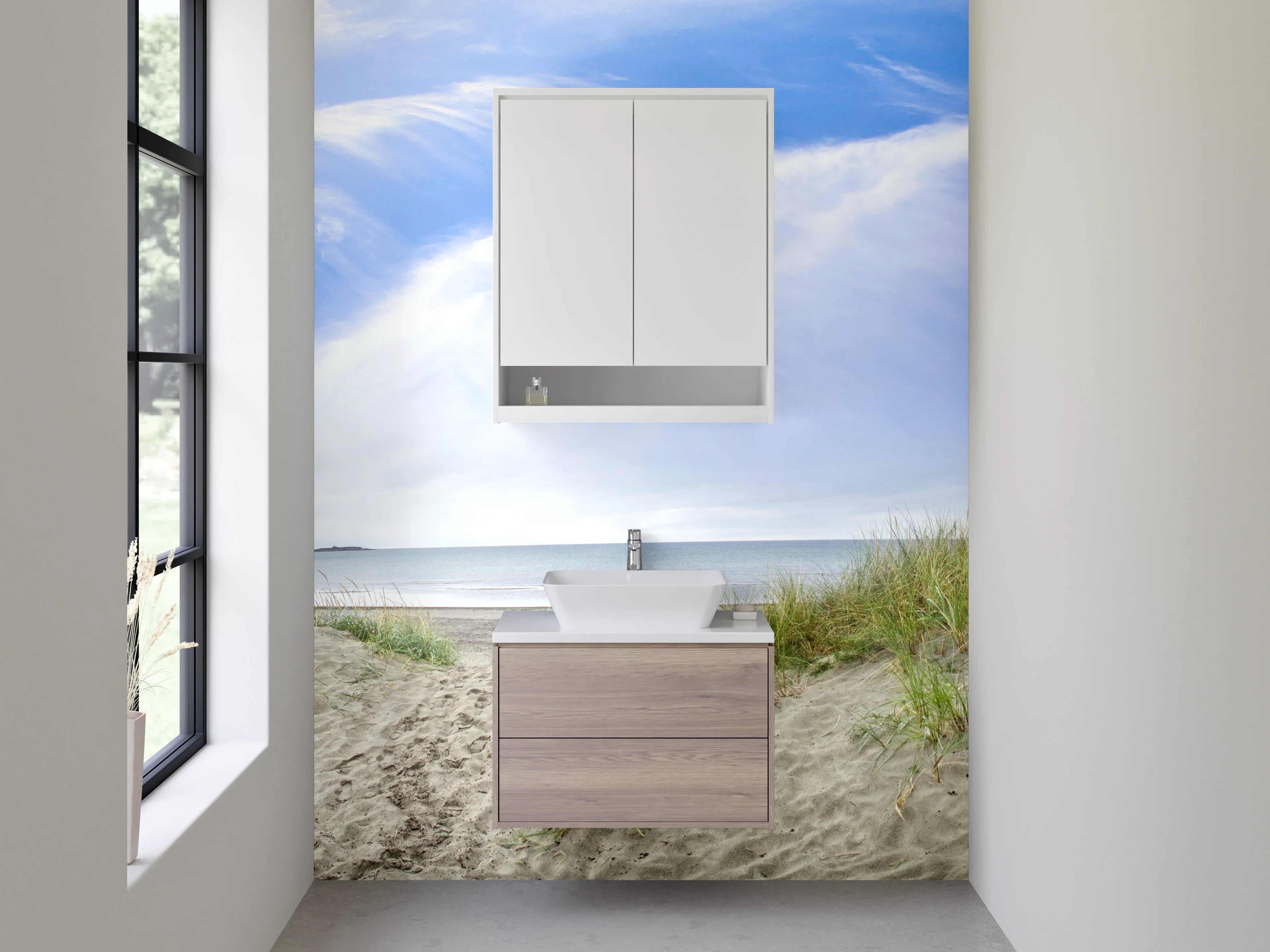 Waschbecken-Rückwand - Graue Dünensilhouetten am weißen Meer