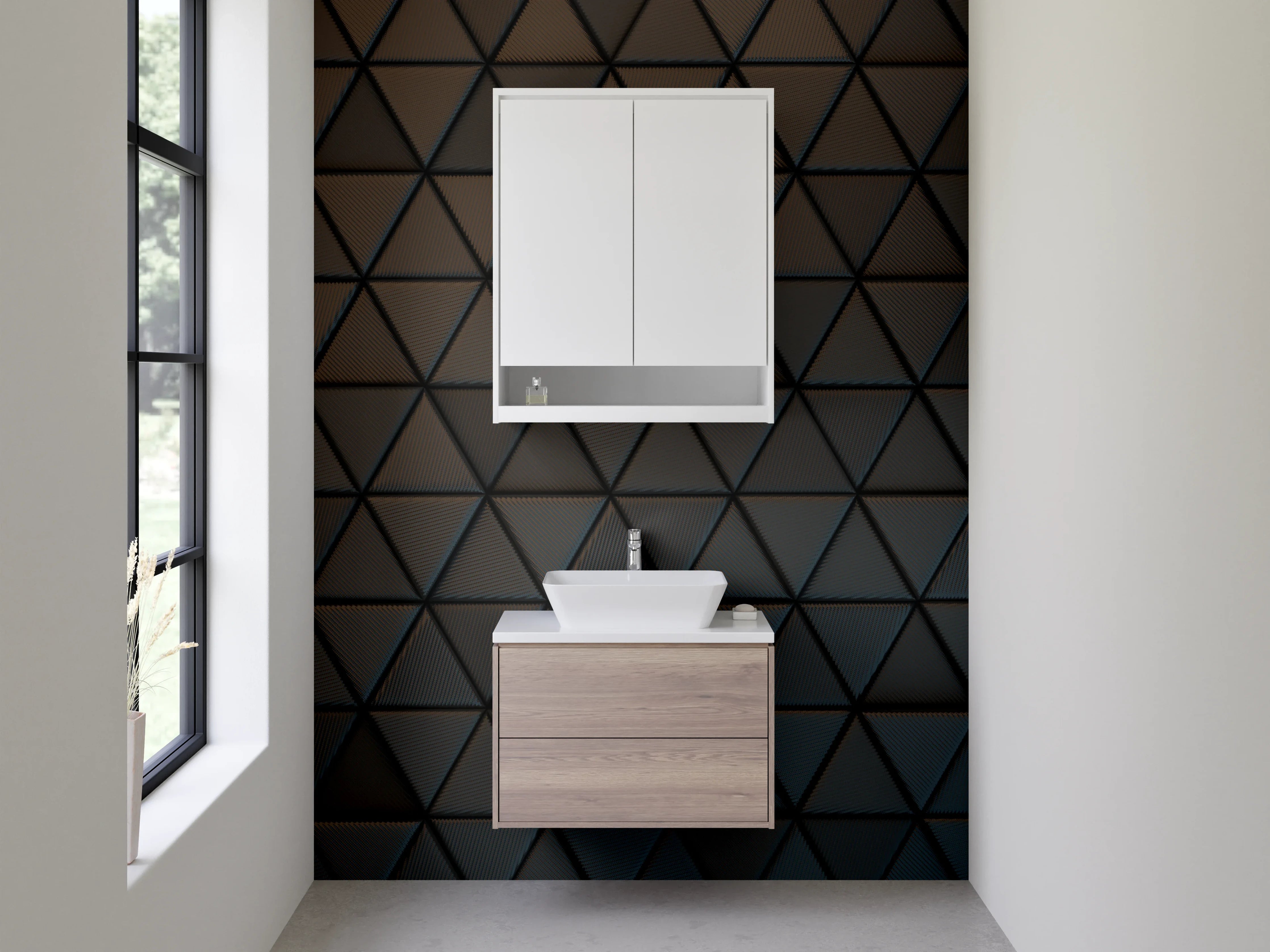 Waschbecken-Rückwand - Graue Geometrie an Wänden