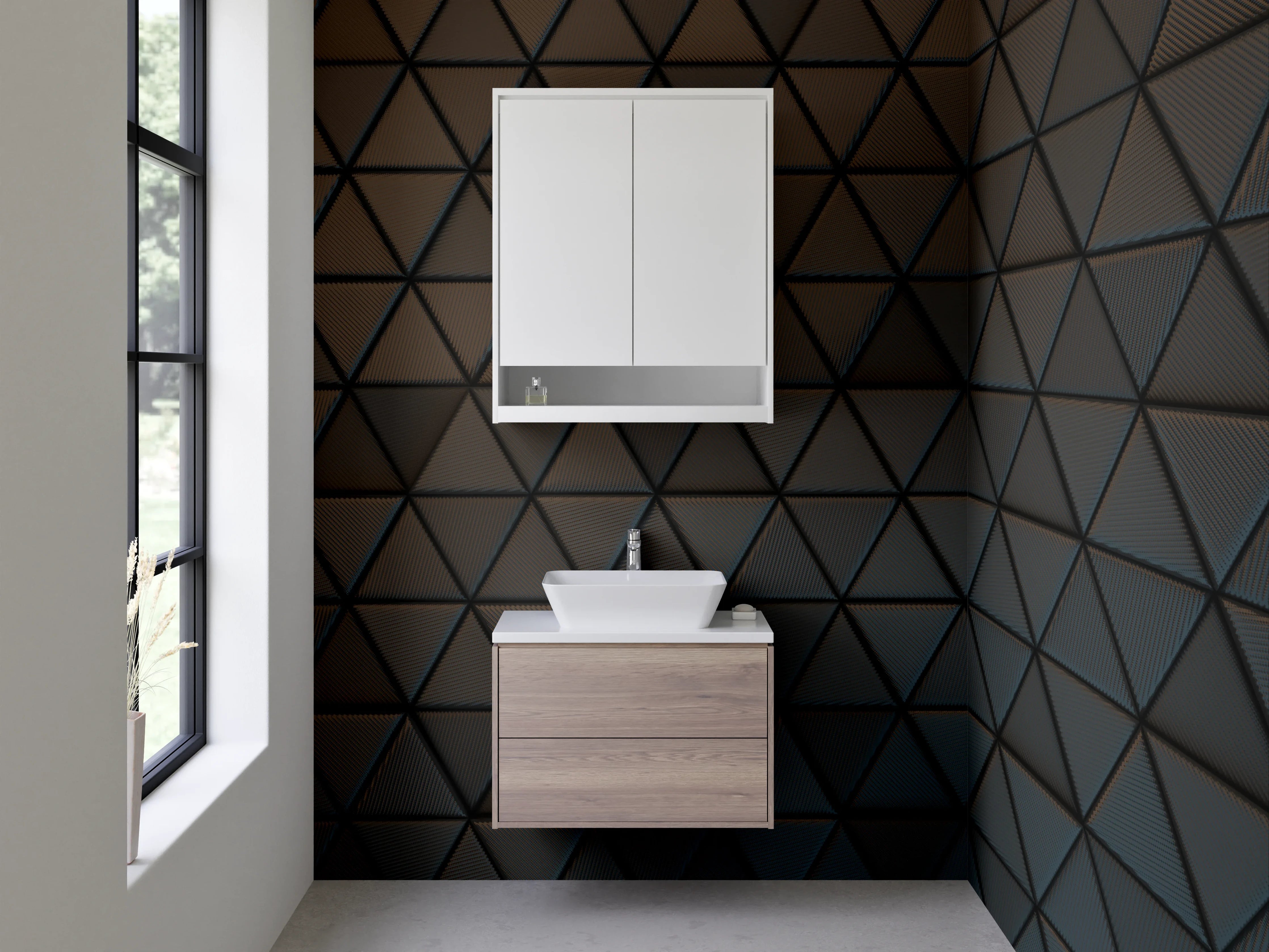 Waschbecken-Rückwand - Graue Geometrie an Wänden
