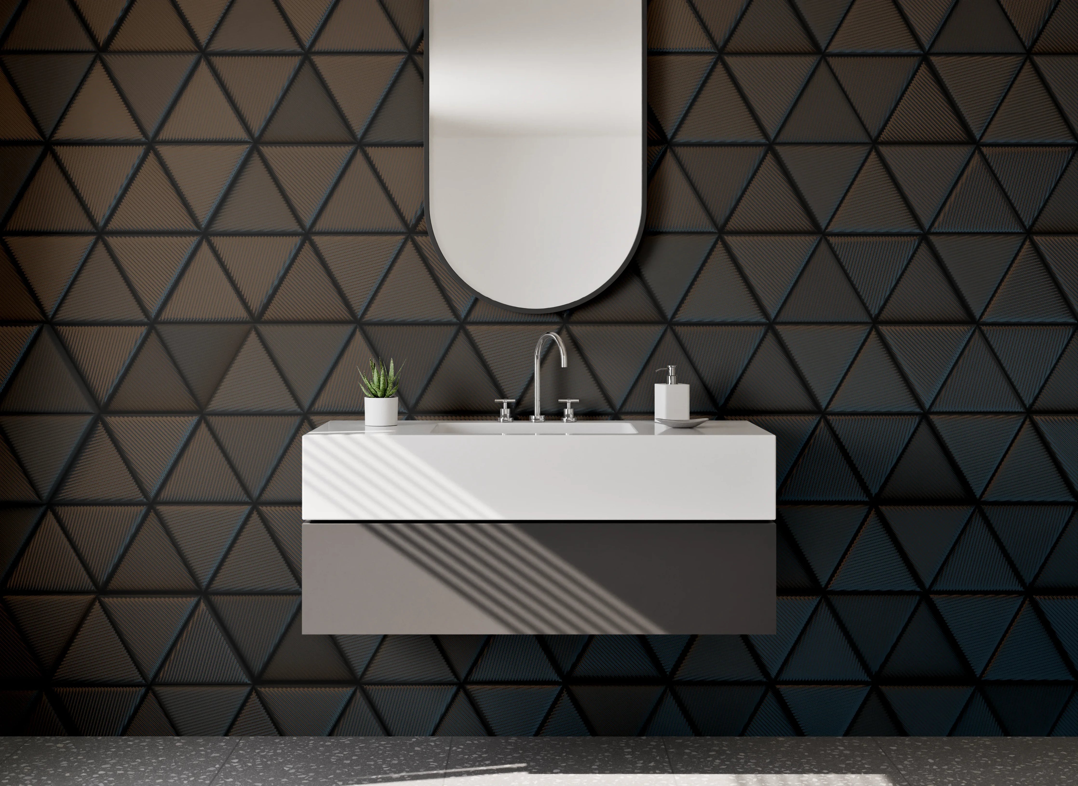 Waschbecken-Rückwand - Graue Geometrie an Wänden