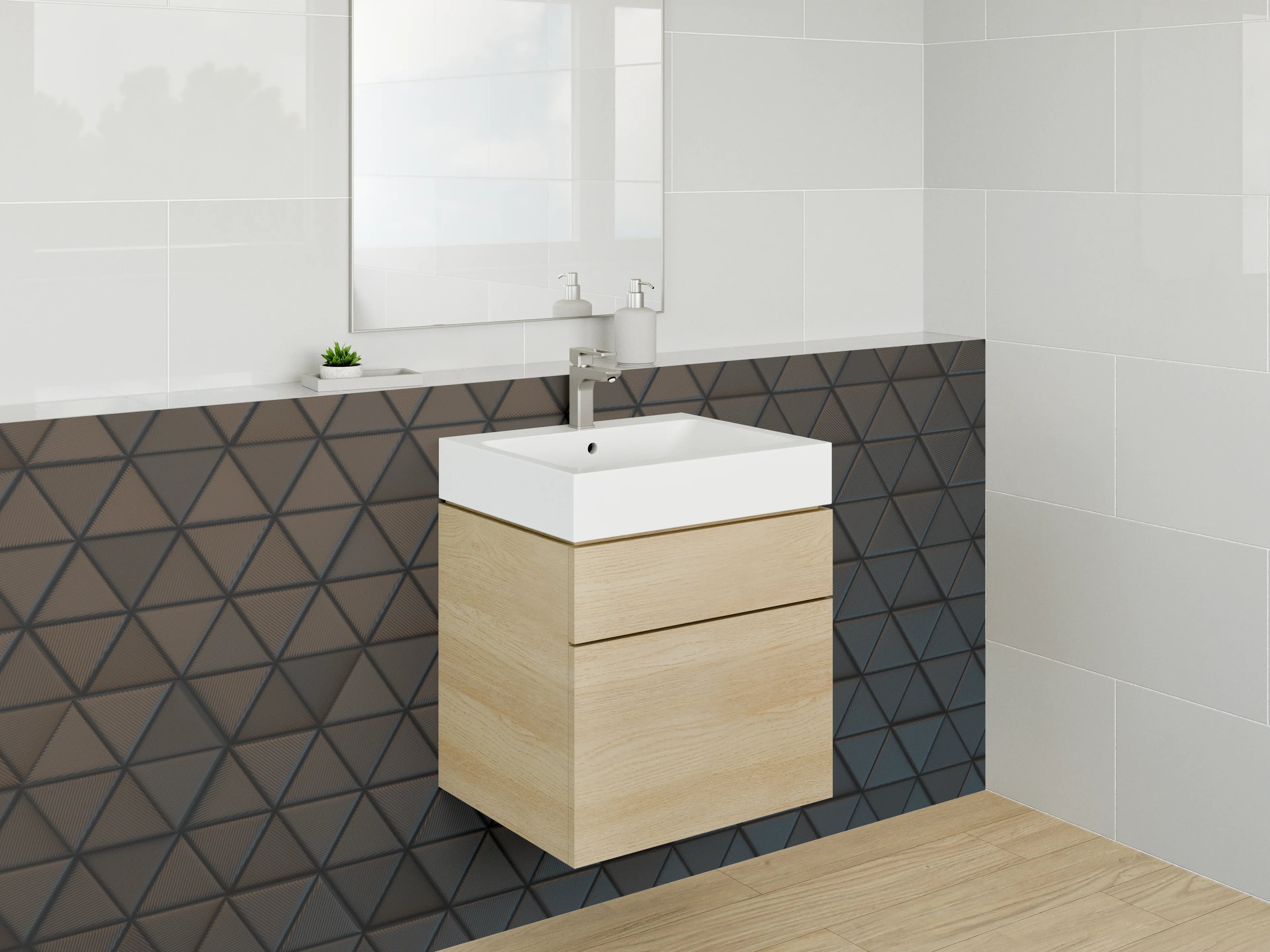 Waschbecken-Rückwand - Graue Geometrie an Wänden