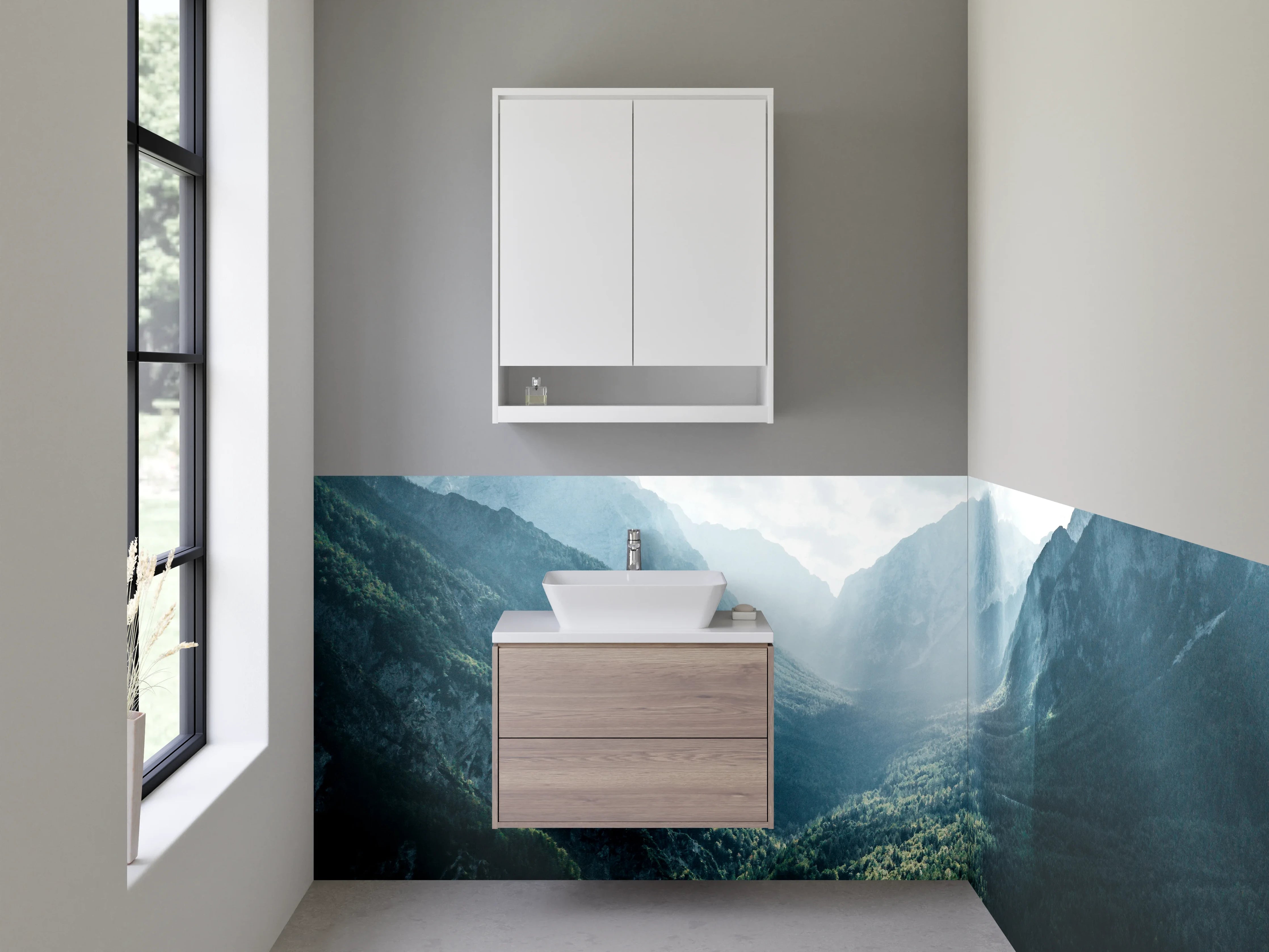 Waschbecken-Rückwand - Graue Gipfel im Sonnenlicht