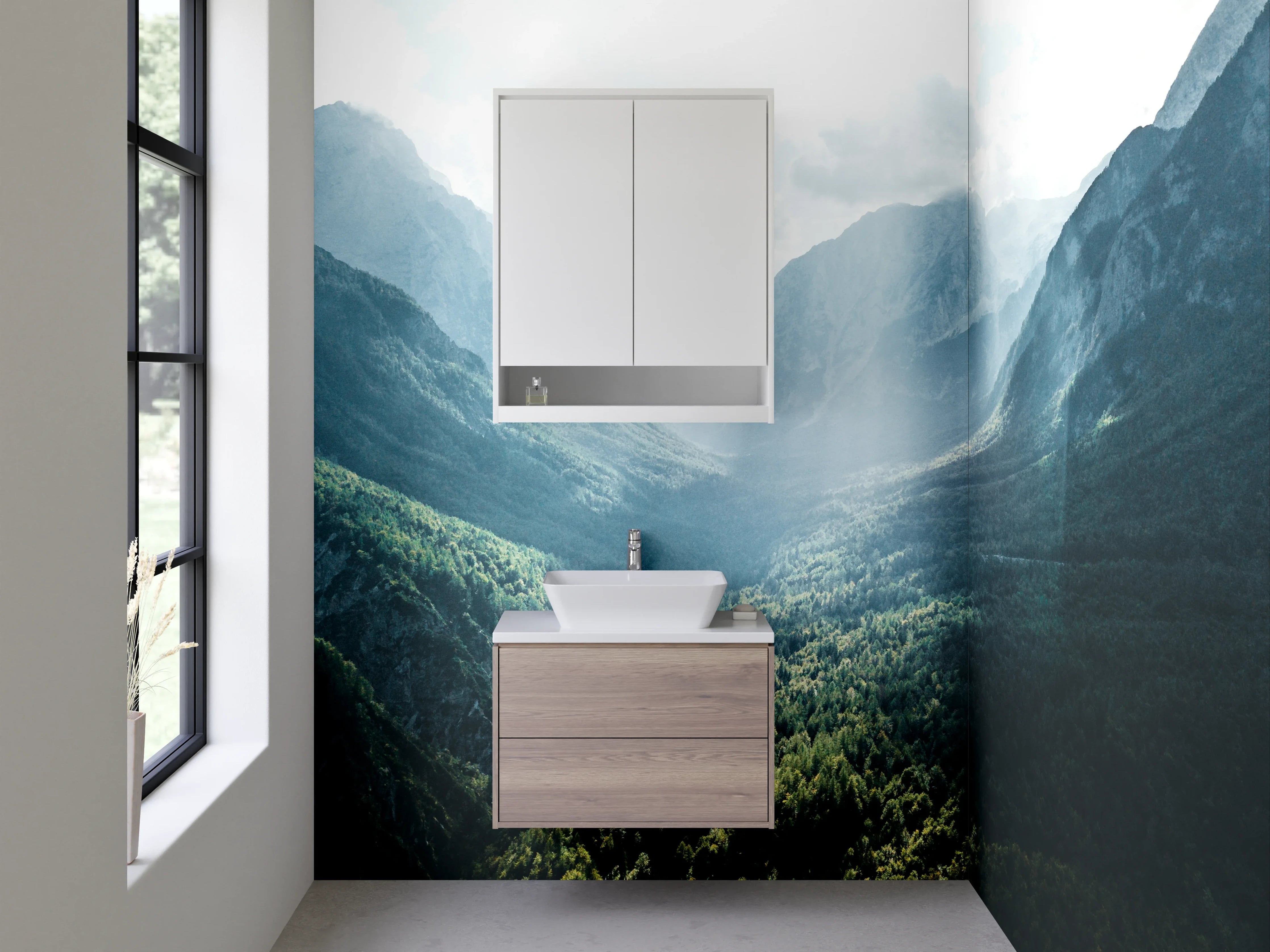 Waschbecken-Rückwand - Graue Gipfel im Sonnenlicht