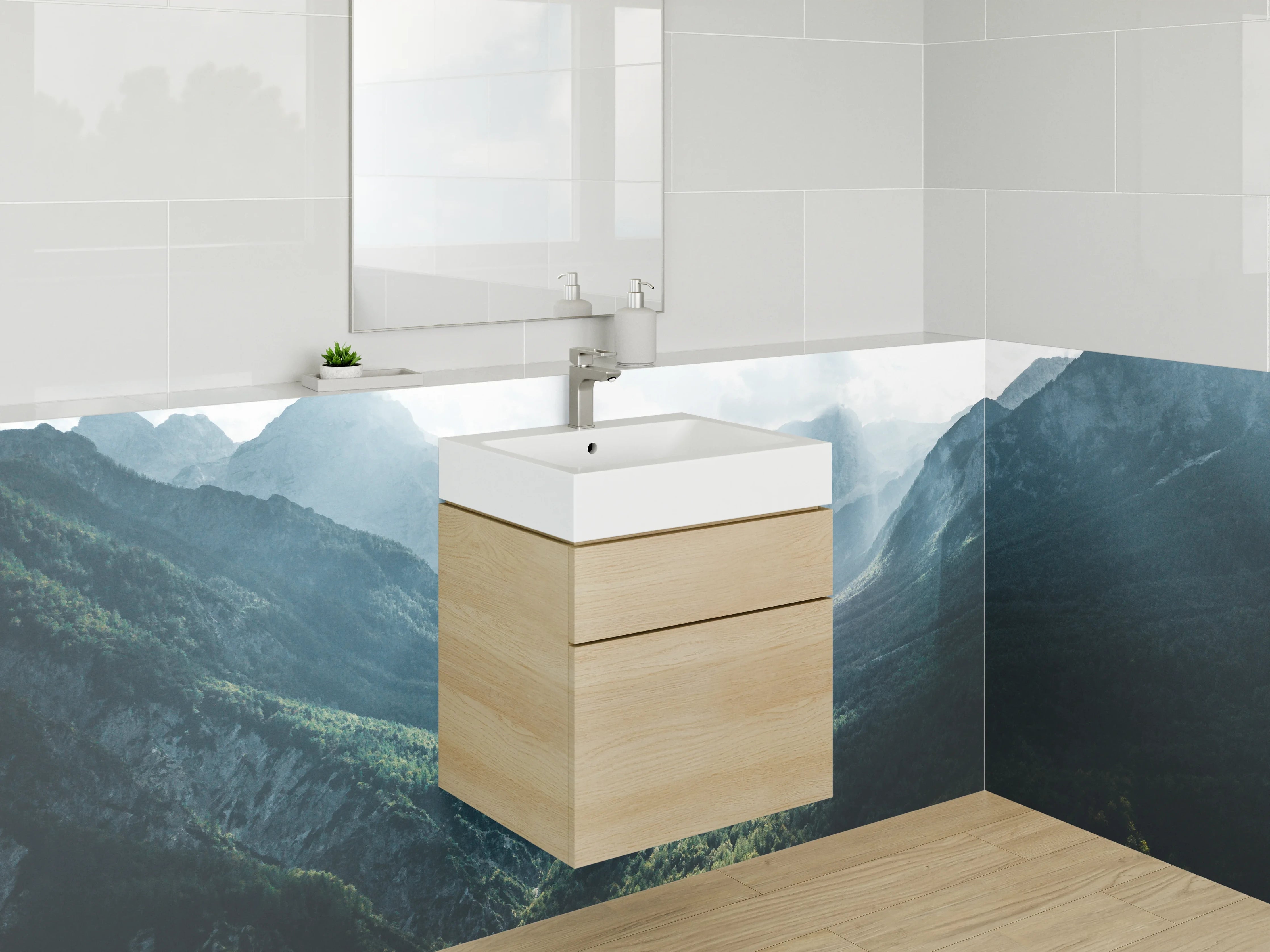 Waschbecken-Rückwand - Graue Gipfel im Sonnenlicht