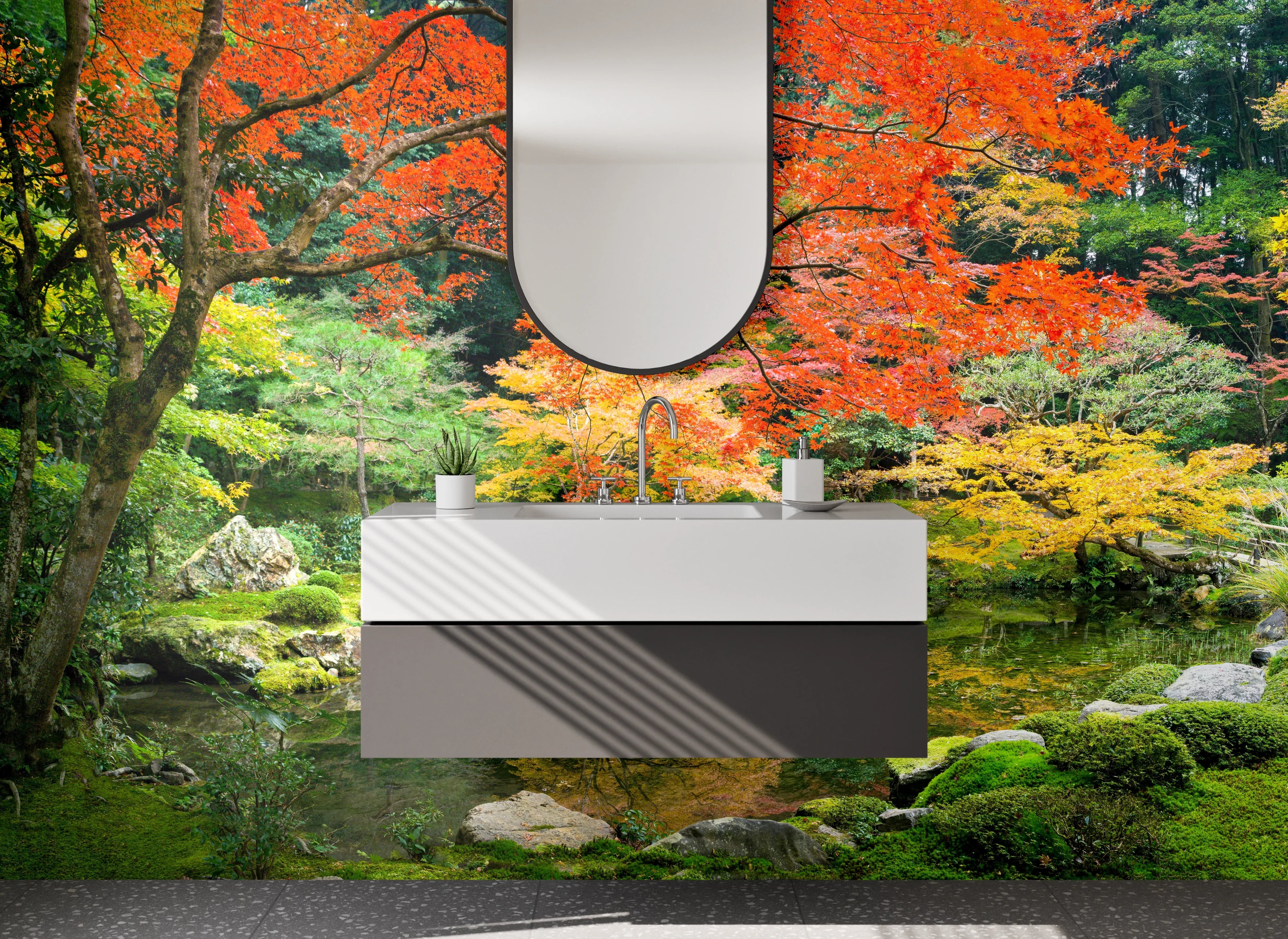 Waschbecken-Rückwand - Graue Herbstträume im Zen-Garten