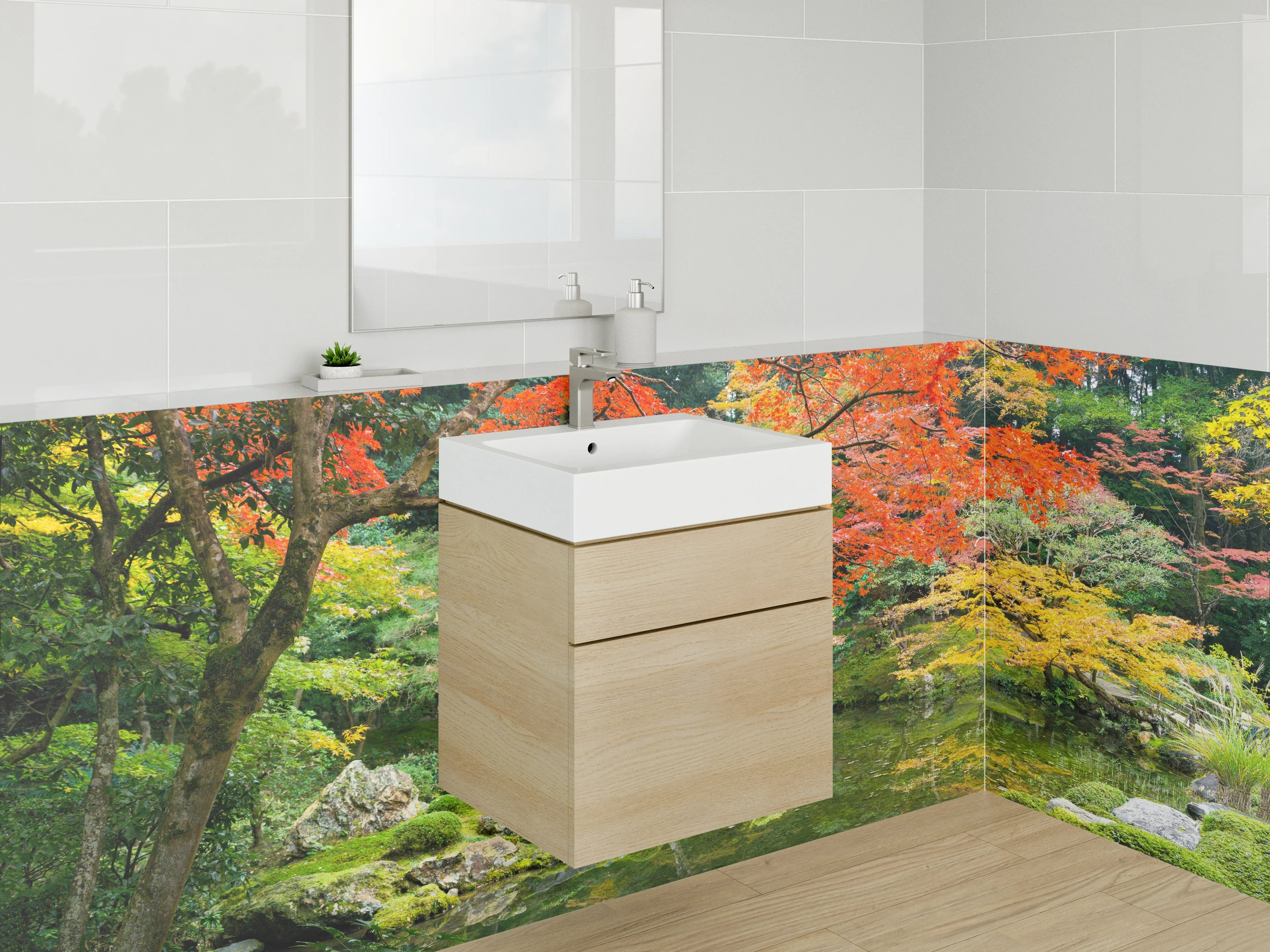 Waschbecken-Rückwand - Graue Herbstträume im Zen-Garten