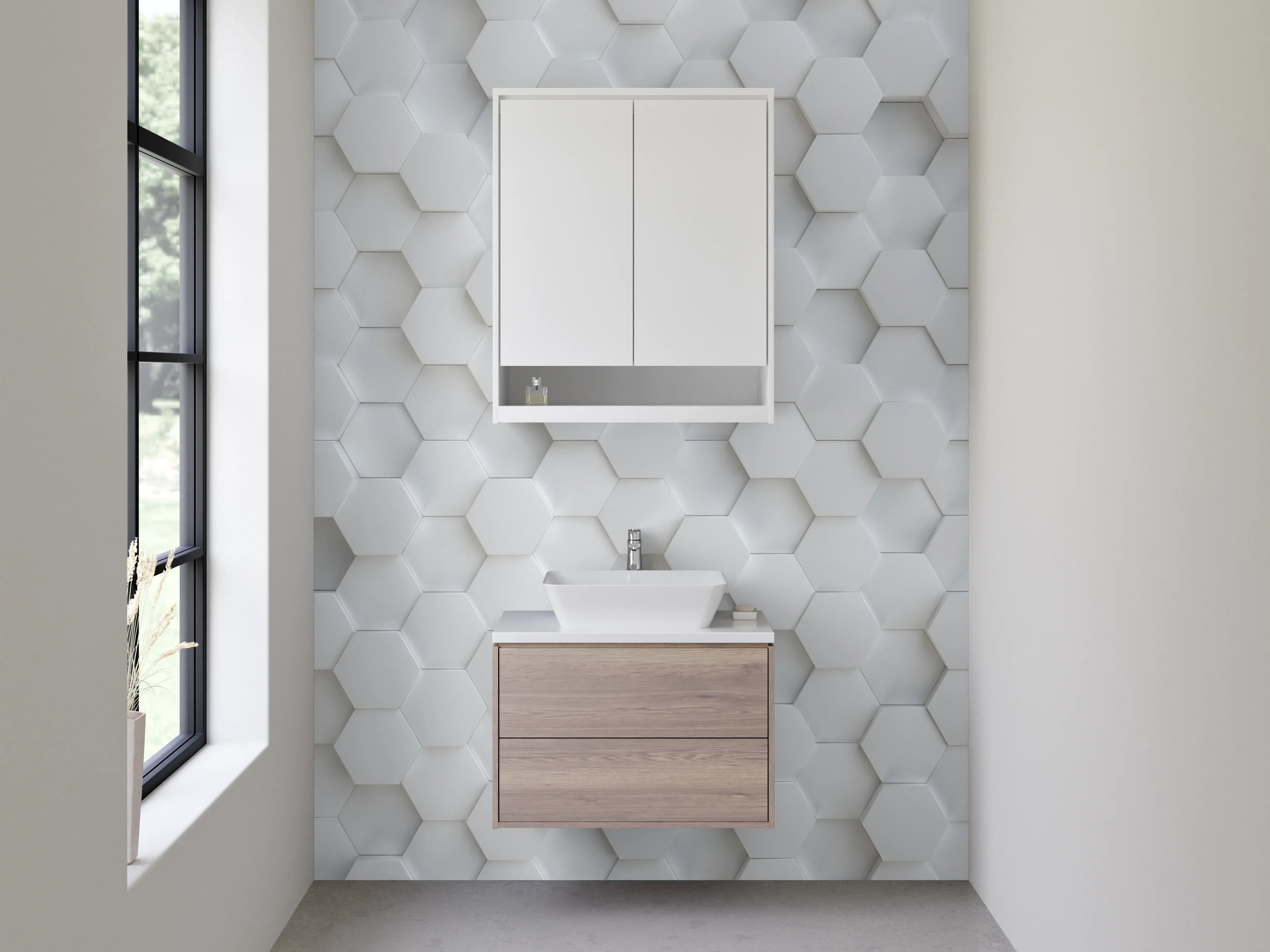 Waschbecken-Rückwand - Graue Hexagon-Wandfliese