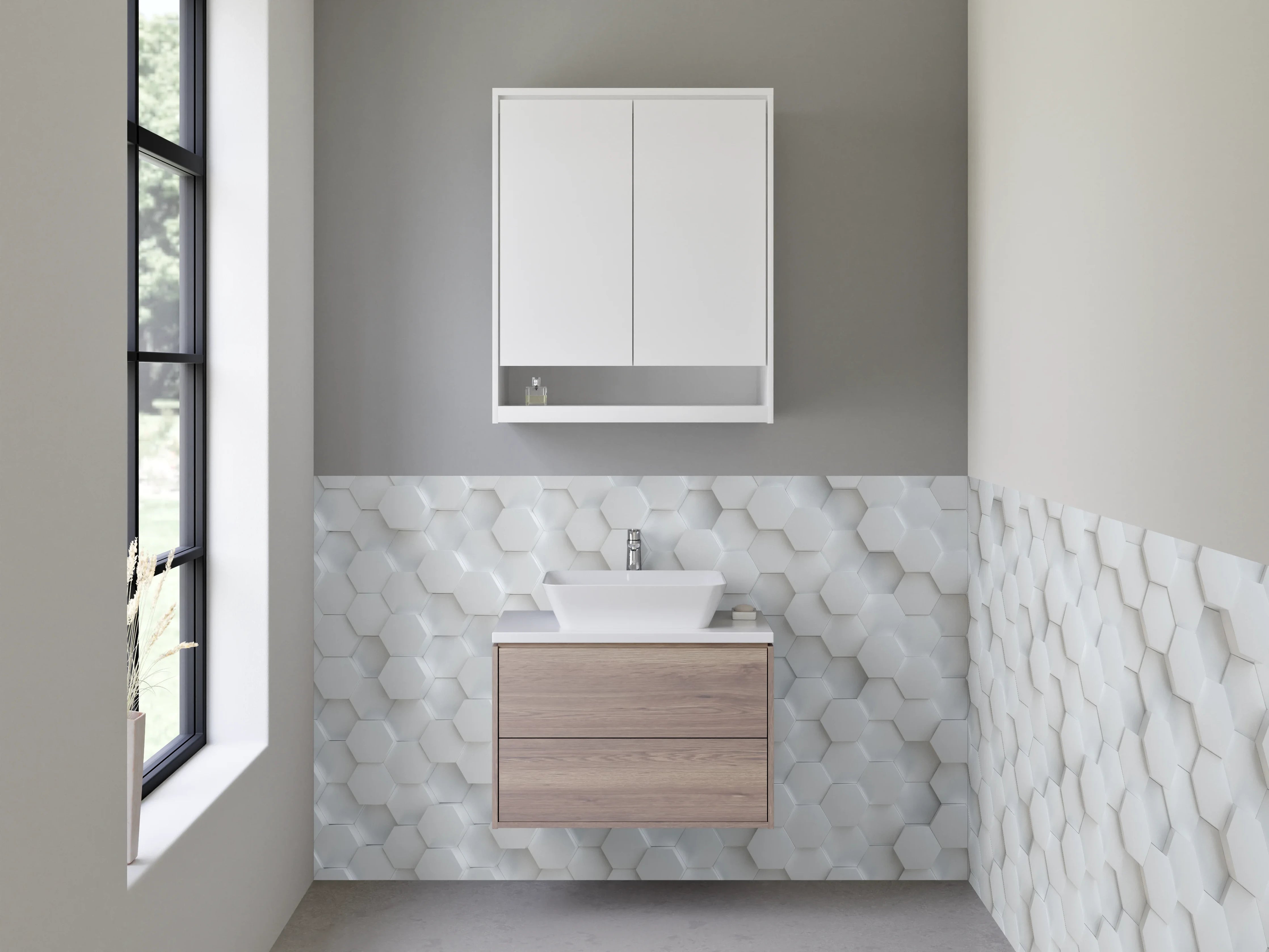 Waschbecken-Rückwand - Graue Hexagon-Wandfliese