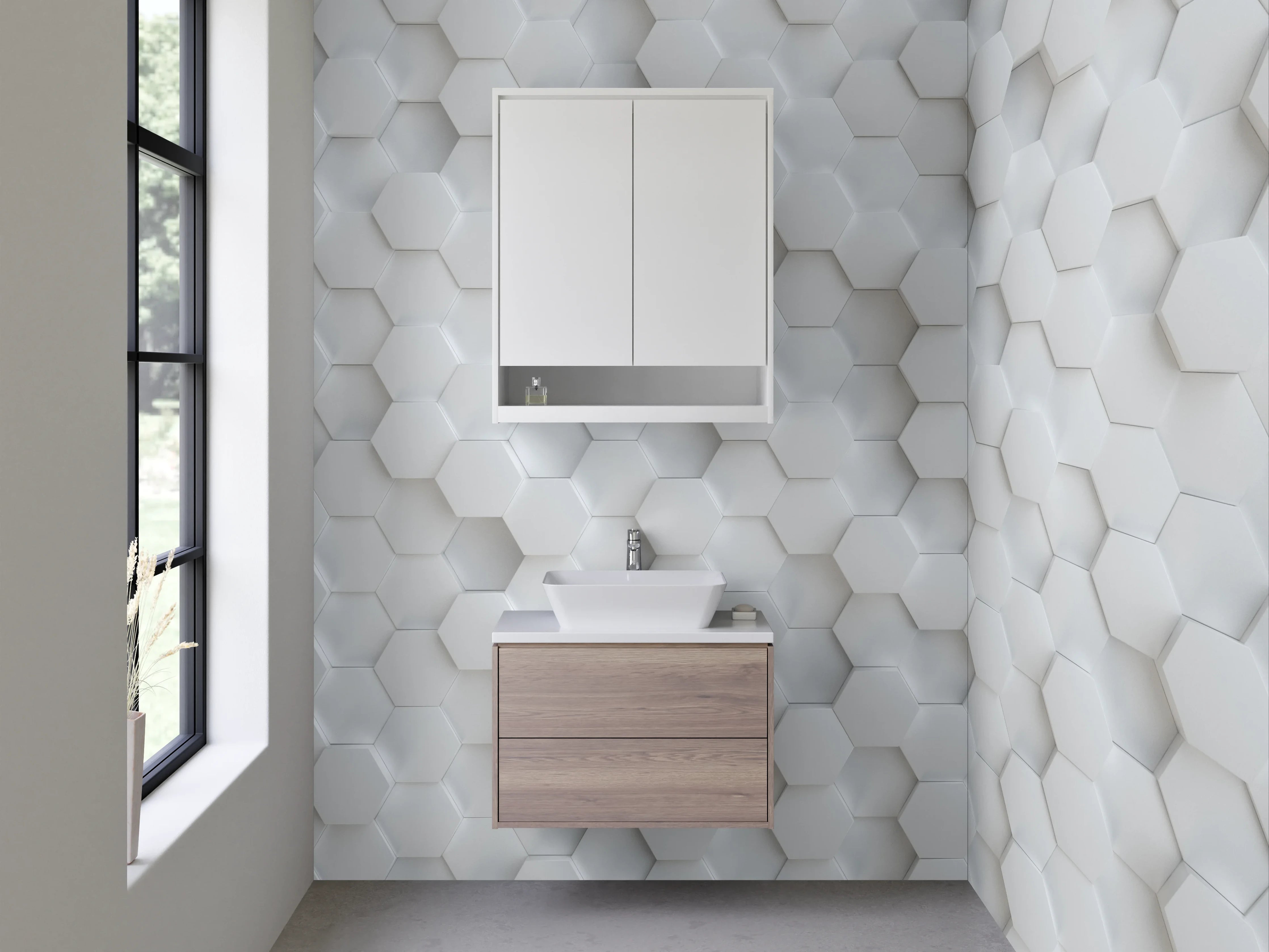 Waschbecken-Rückwand - Graue Hexagon-Wandfliese
