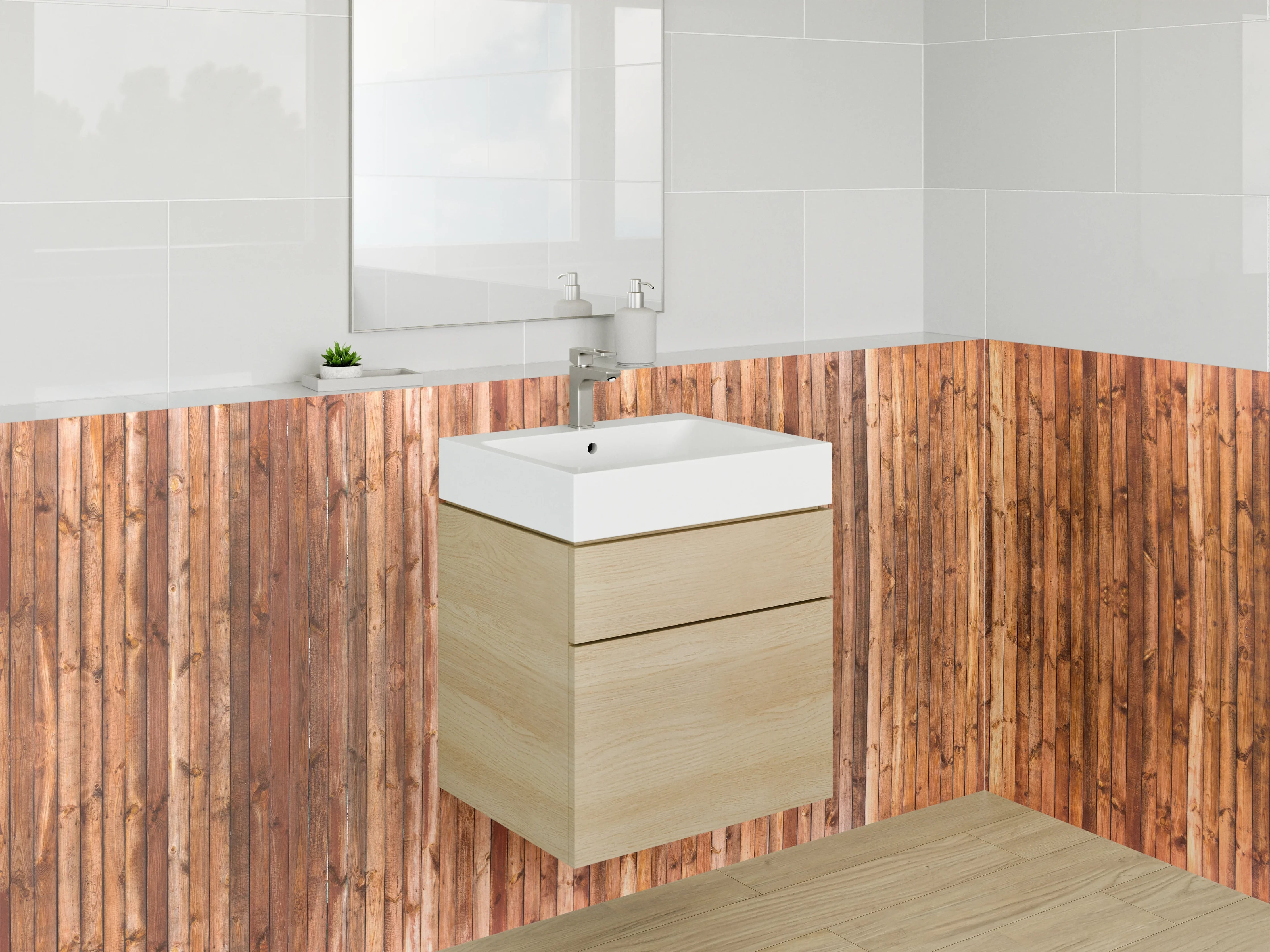 Waschbecken-Rückwand - Graue Holzstruktur für Wandakzente