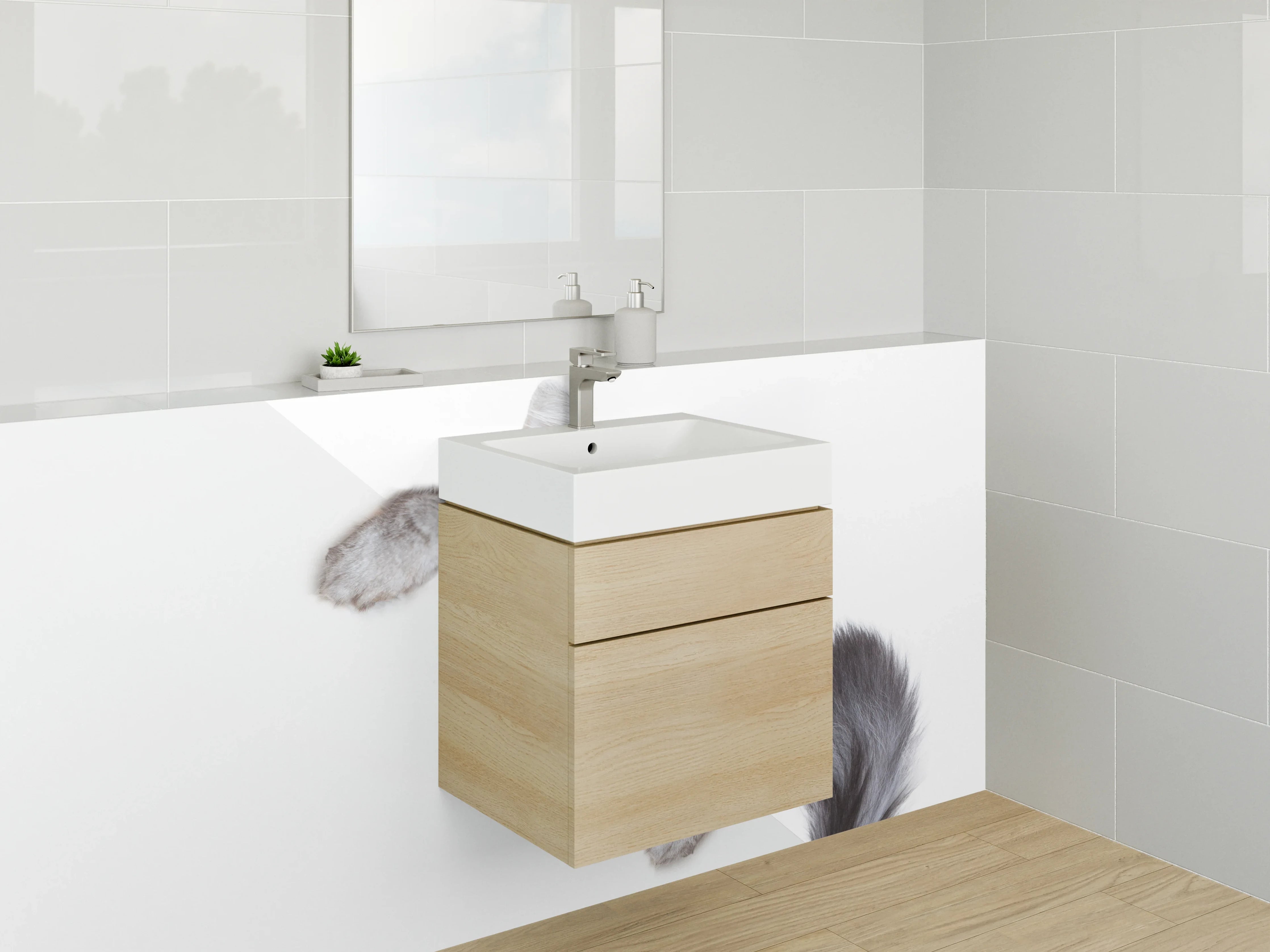 Waschbecken-Rückwand - Graue Katze schaut hervor Illustration