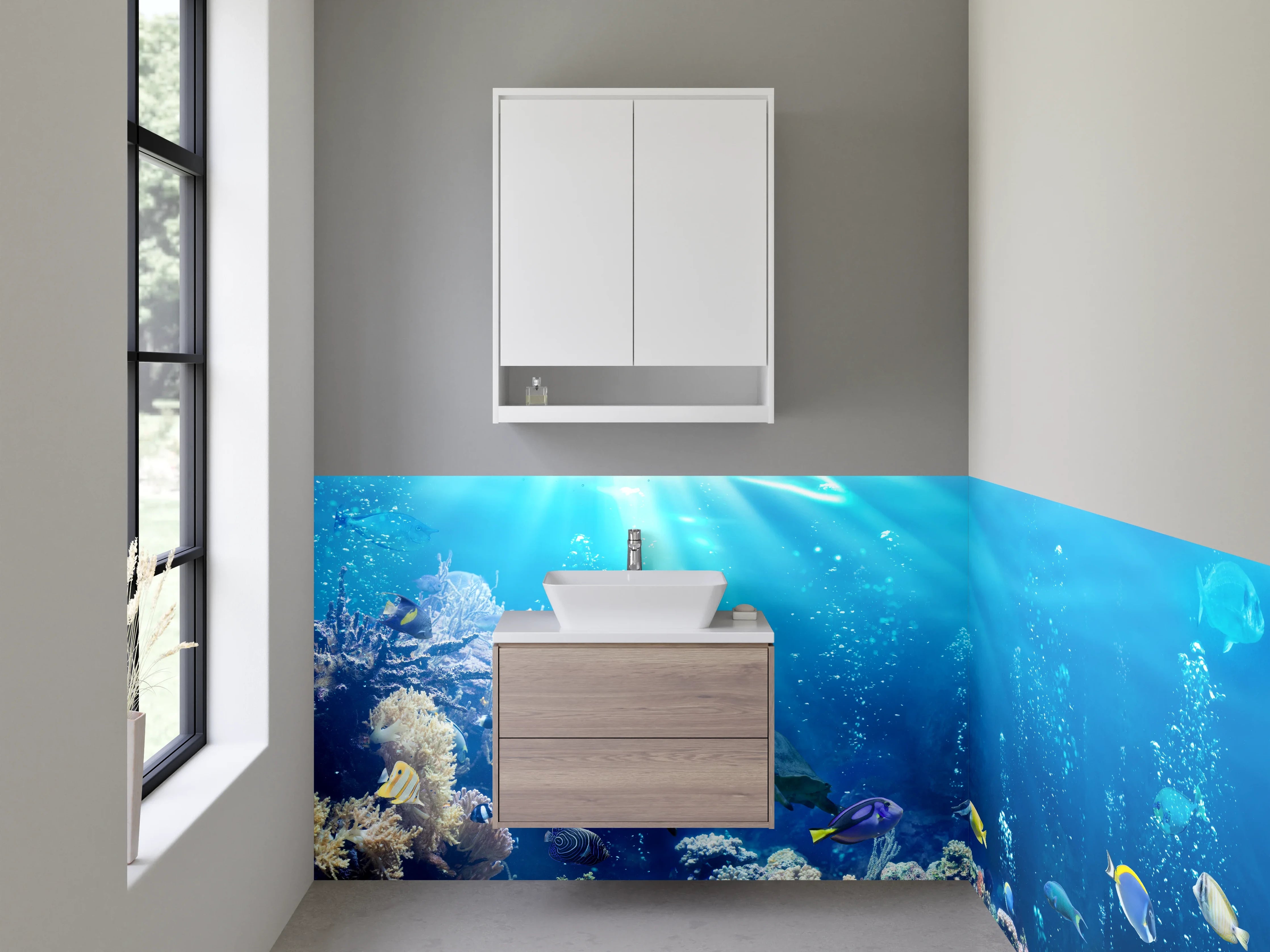Waschbecken-Rückwand - Graue Korallenträume im Ozean