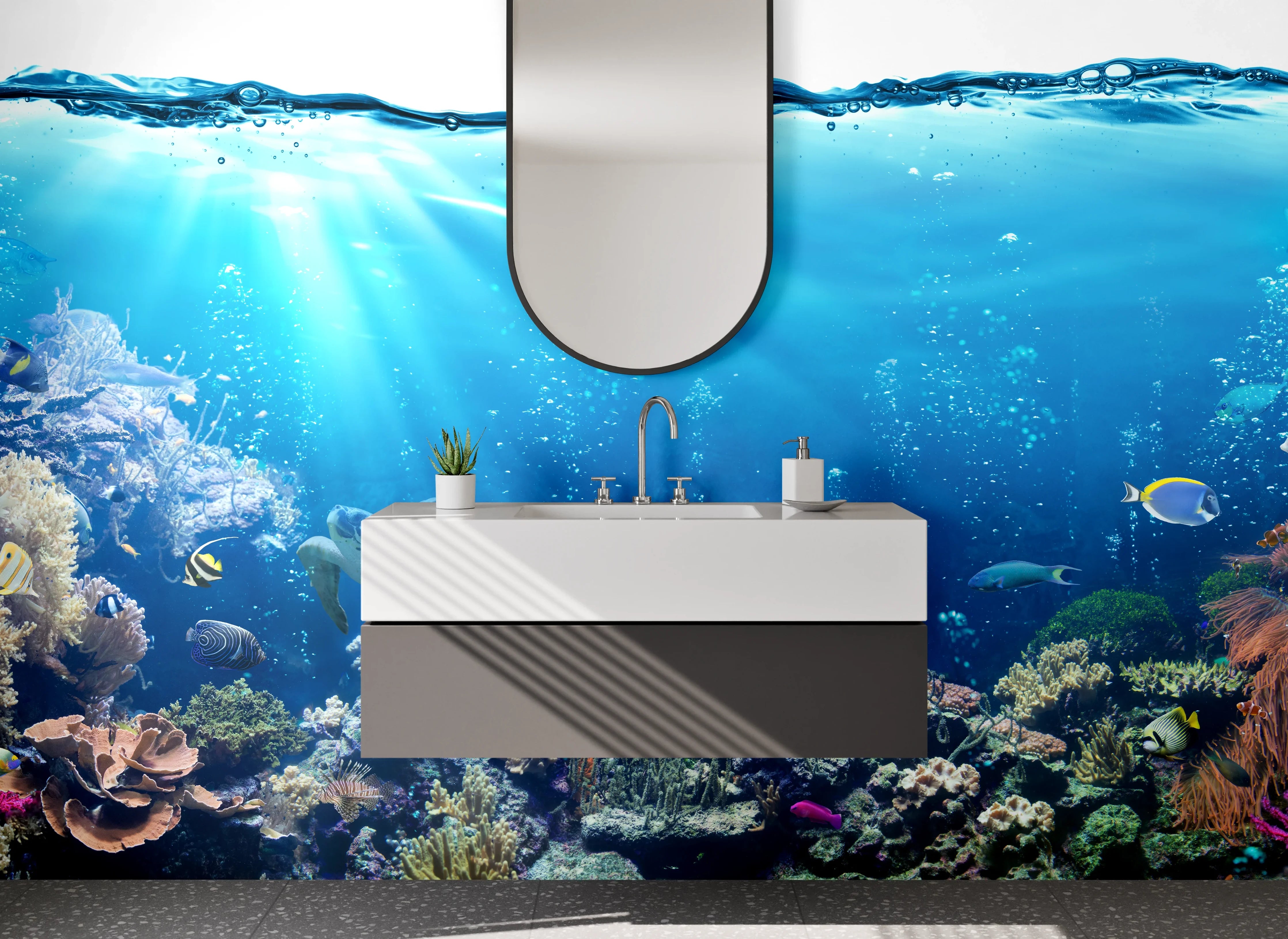 Waschbecken-Rückwand - Graue Korallenträume im Ozean