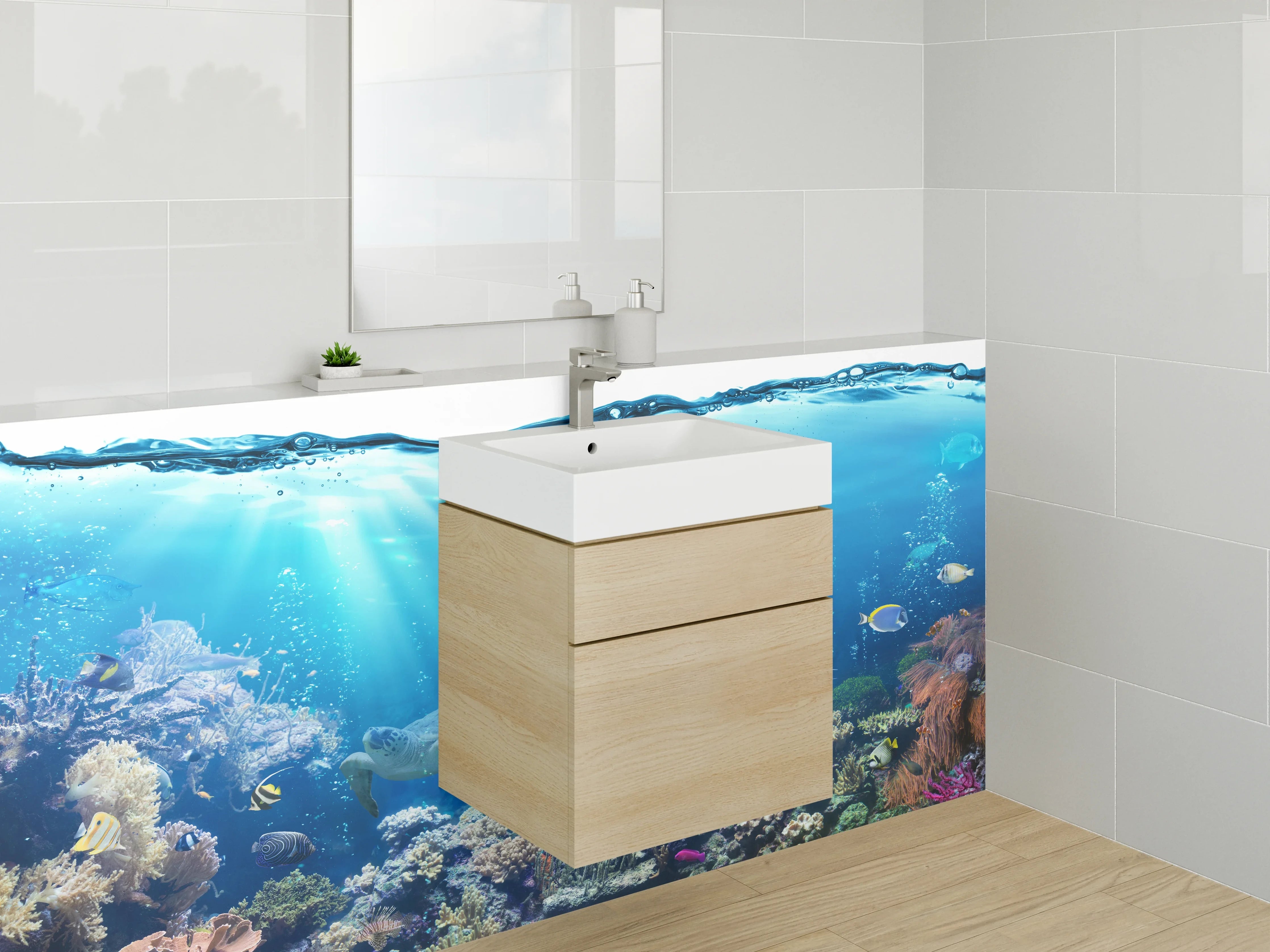 Waschbecken-Rückwand - Graue Korallenträume im Ozean