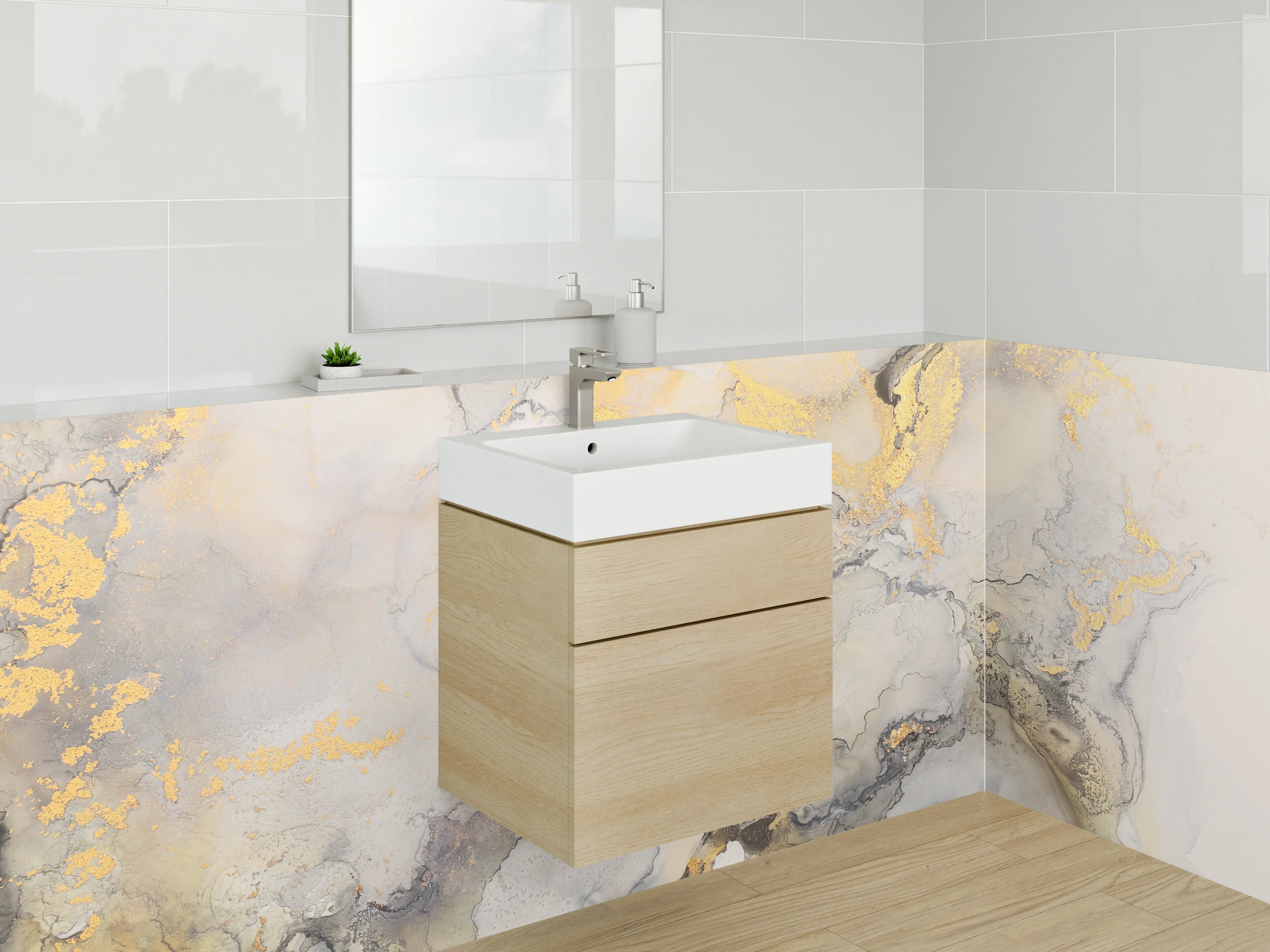 Waschbecken-Rückwand - Graue Marmorträume mit Goldglanz