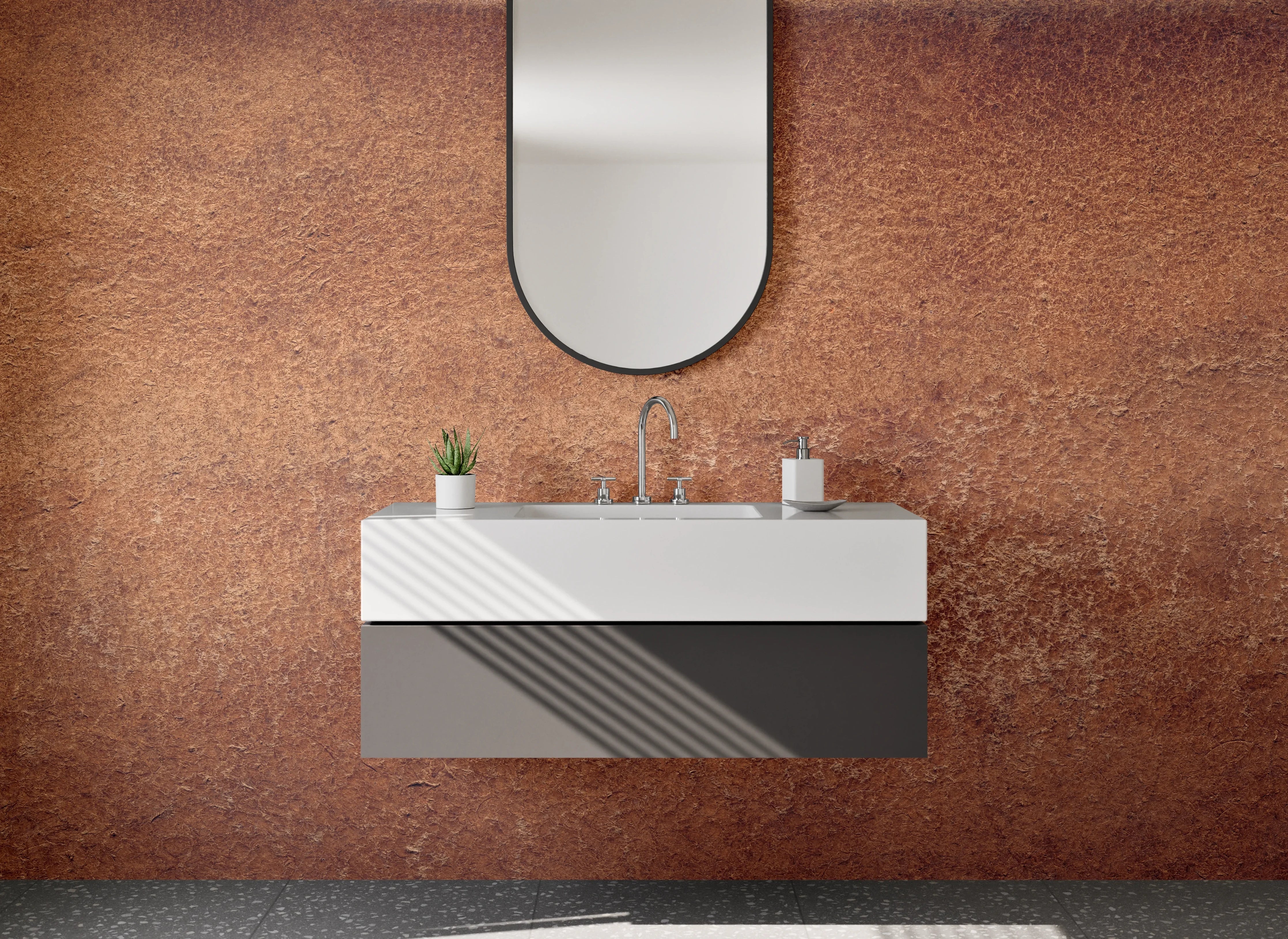 Waschbecken-Rückwand - Graue Metall-Textur mit Weißakzenten