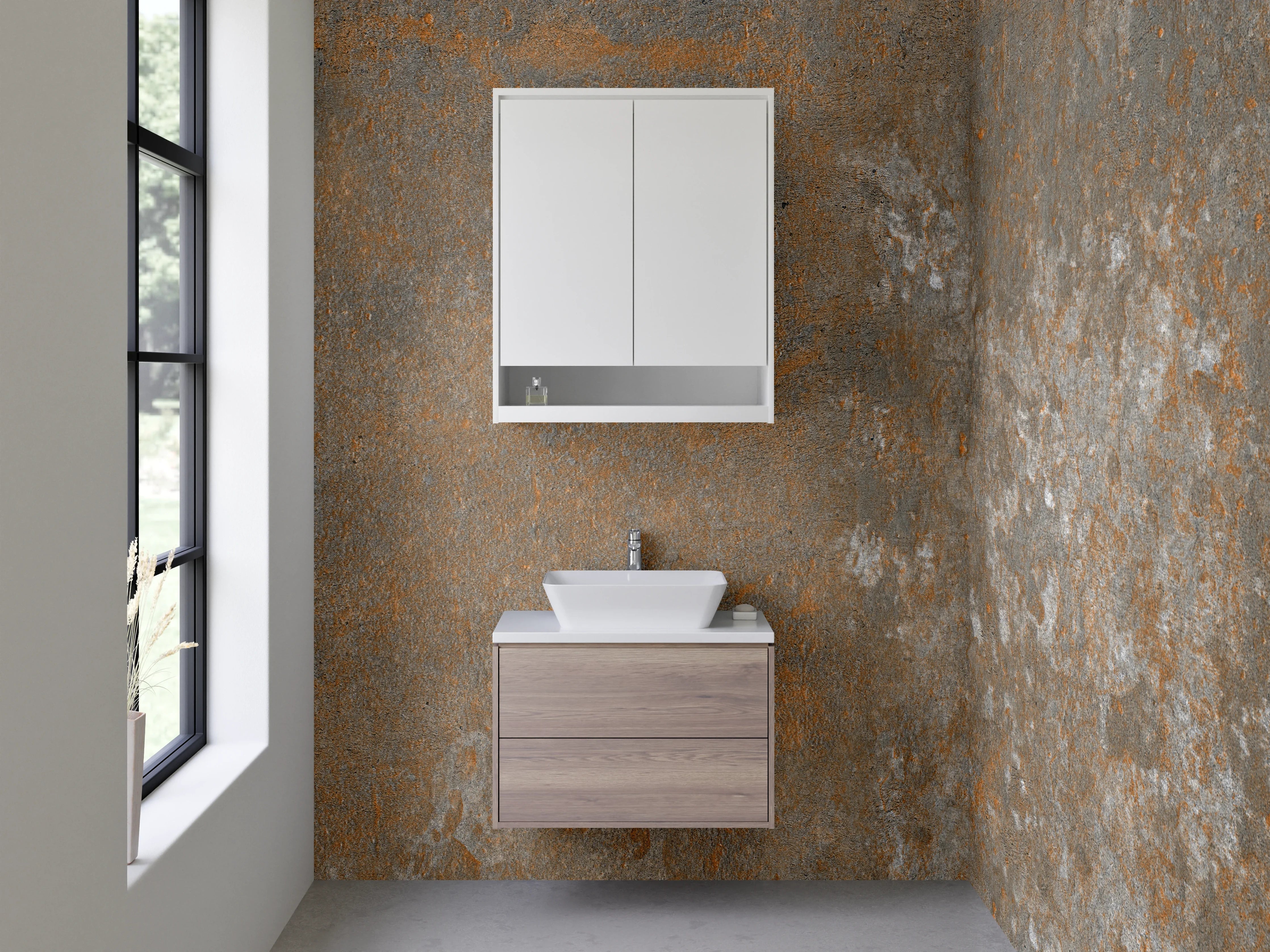 Waschbecken-Rückwand - Graue Metallkunst