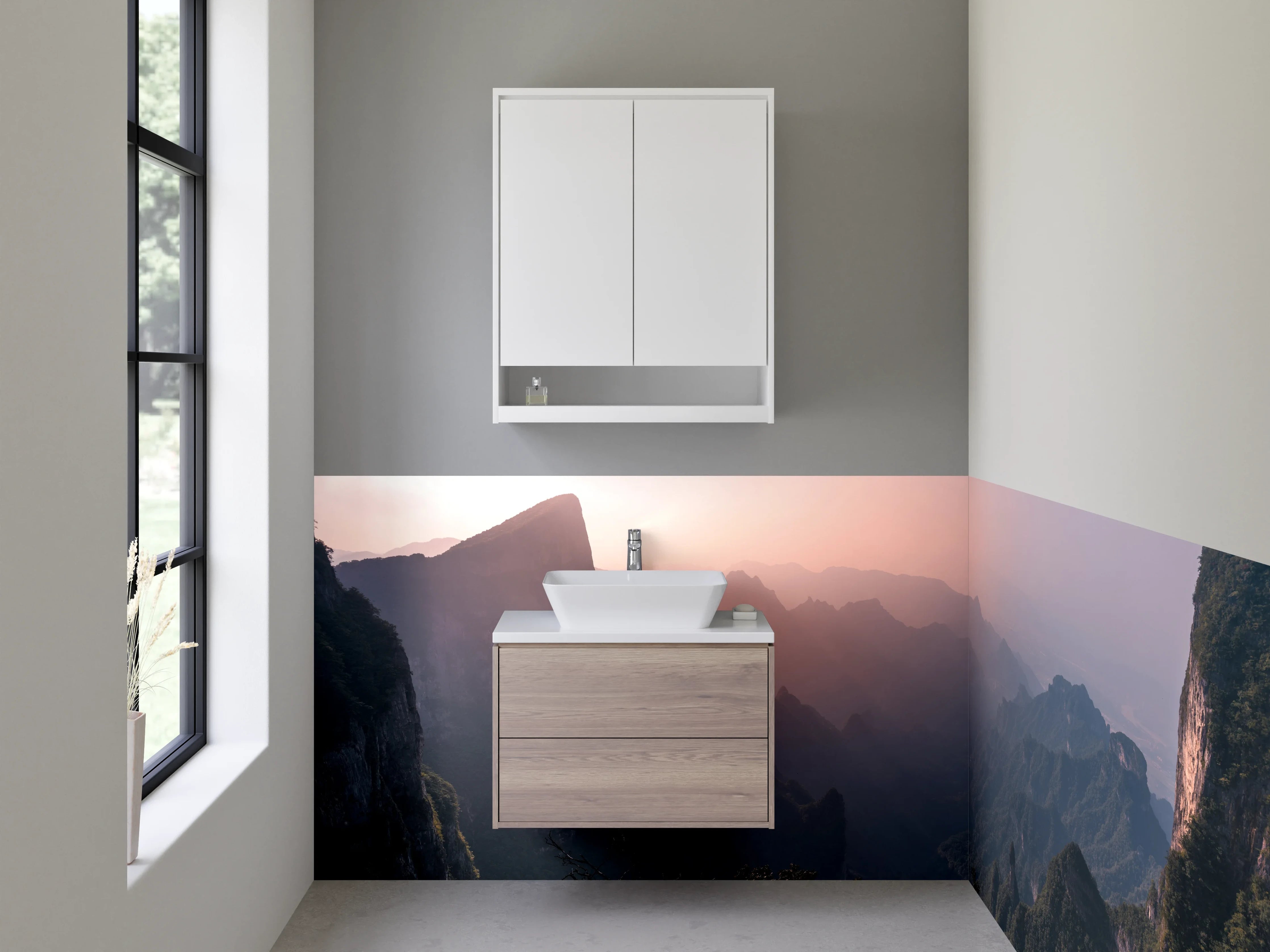 Waschbecken-Rückwand - Graue Morgenberge