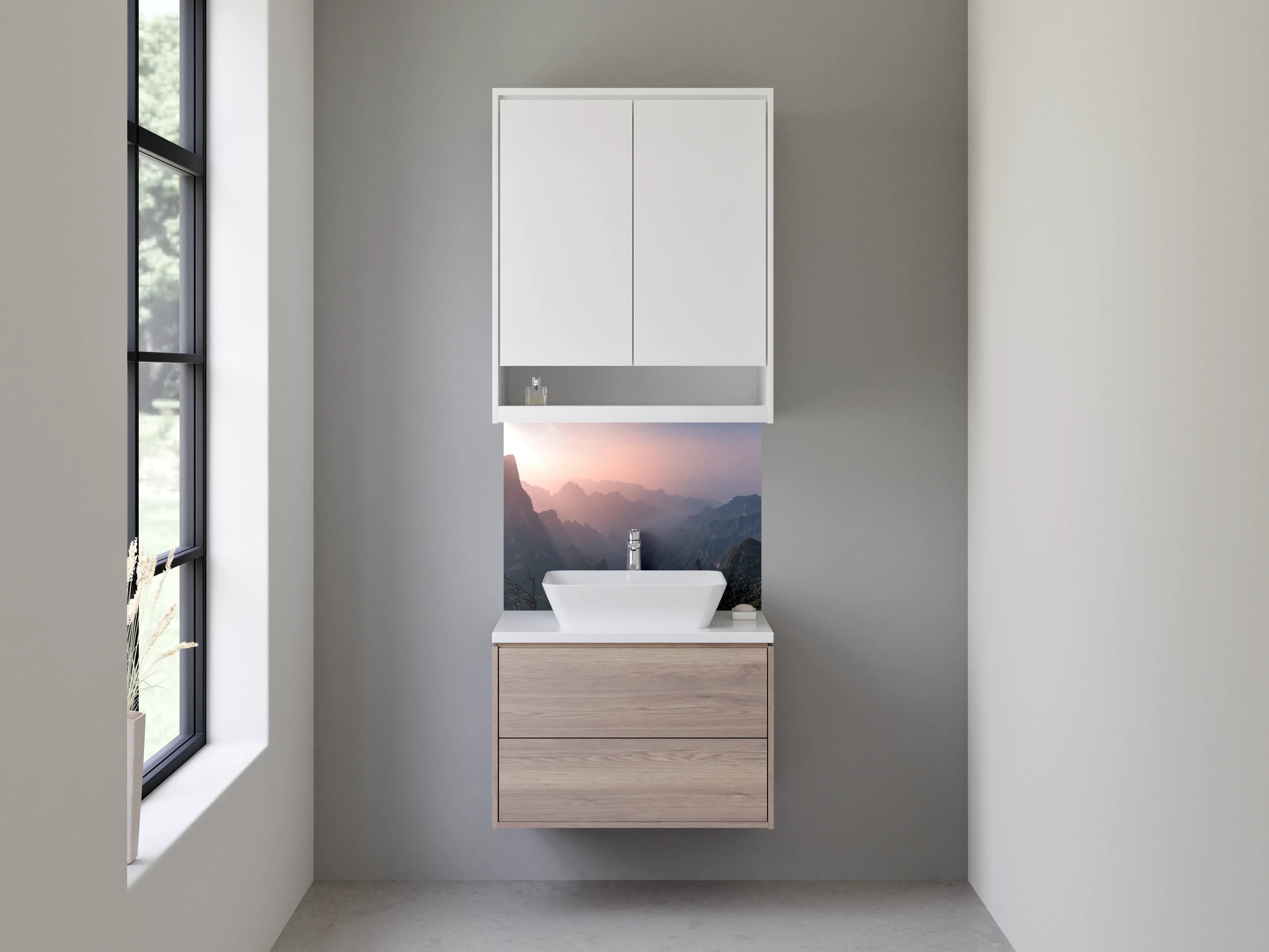 Waschbecken-Rückwand - Graue Morgenberge