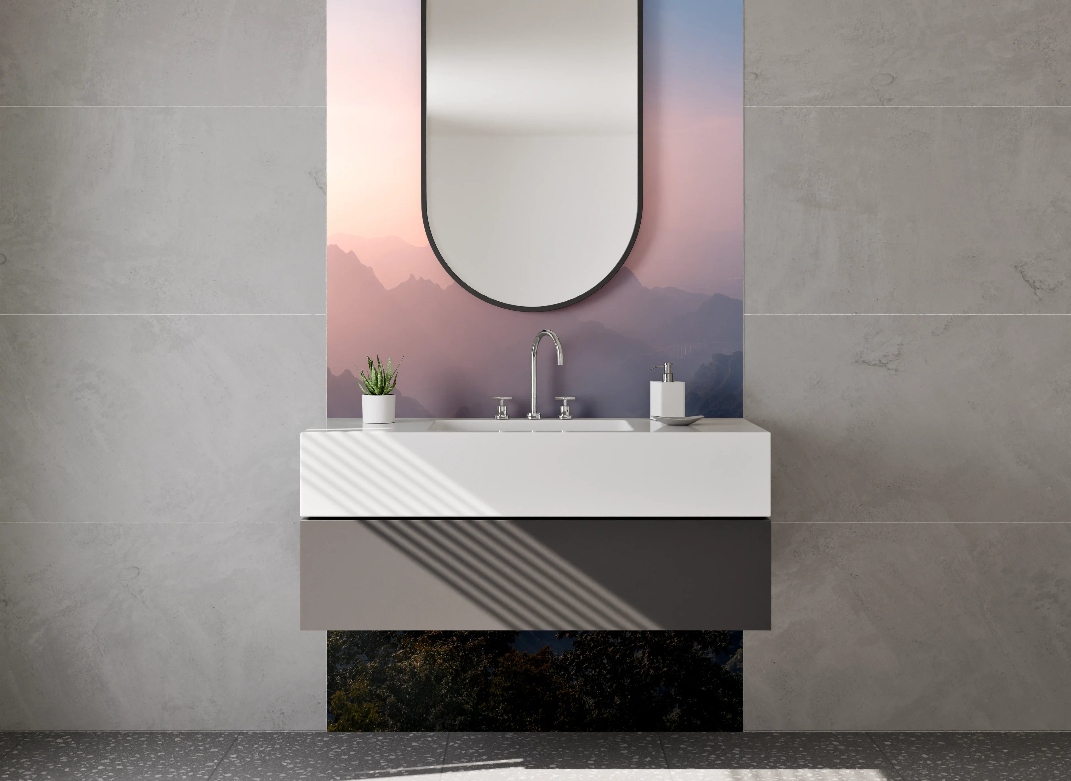 Waschbecken-Rückwand - Graue Morgenberge