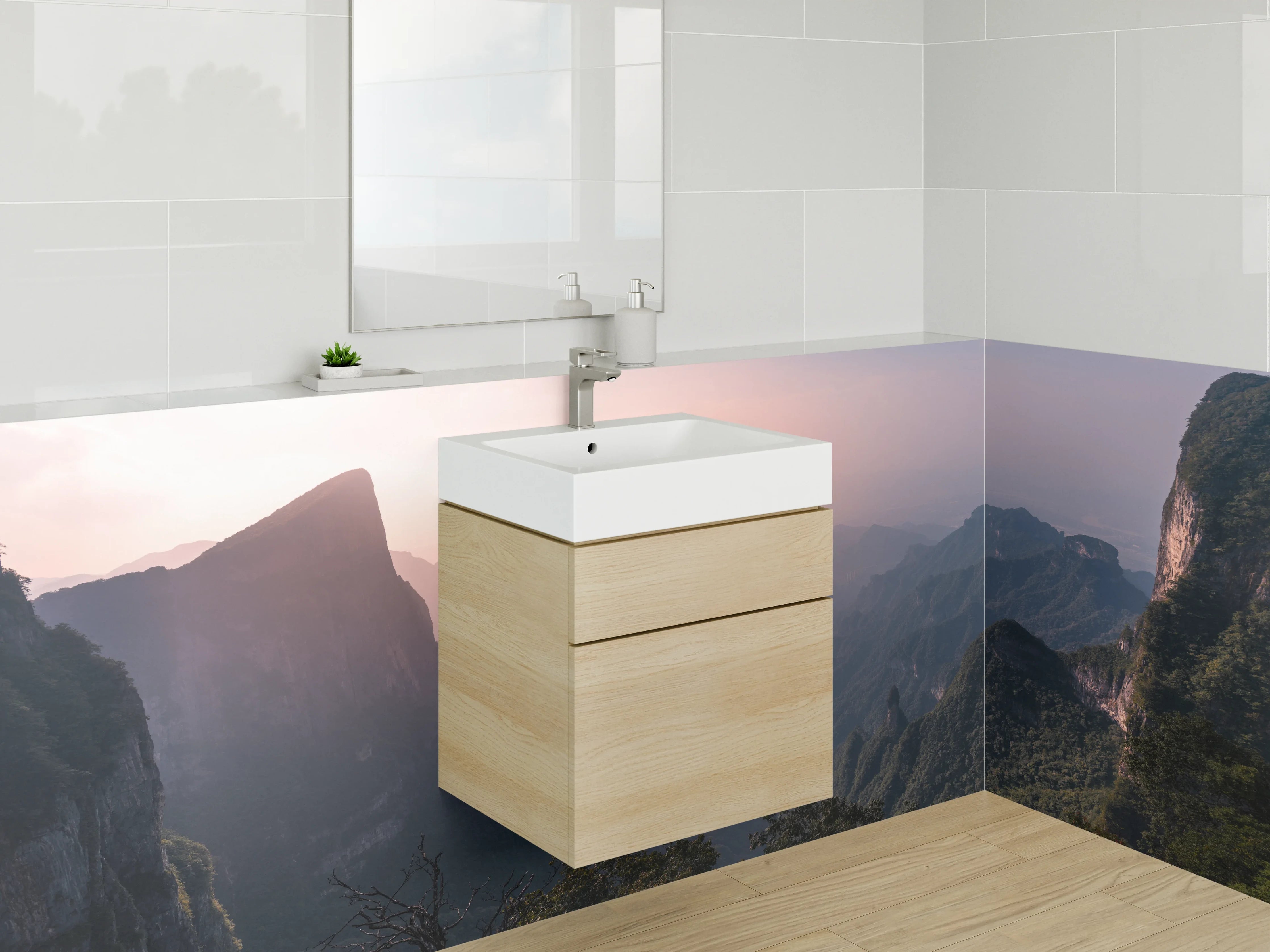 Waschbecken-Rückwand - Graue Morgenberge