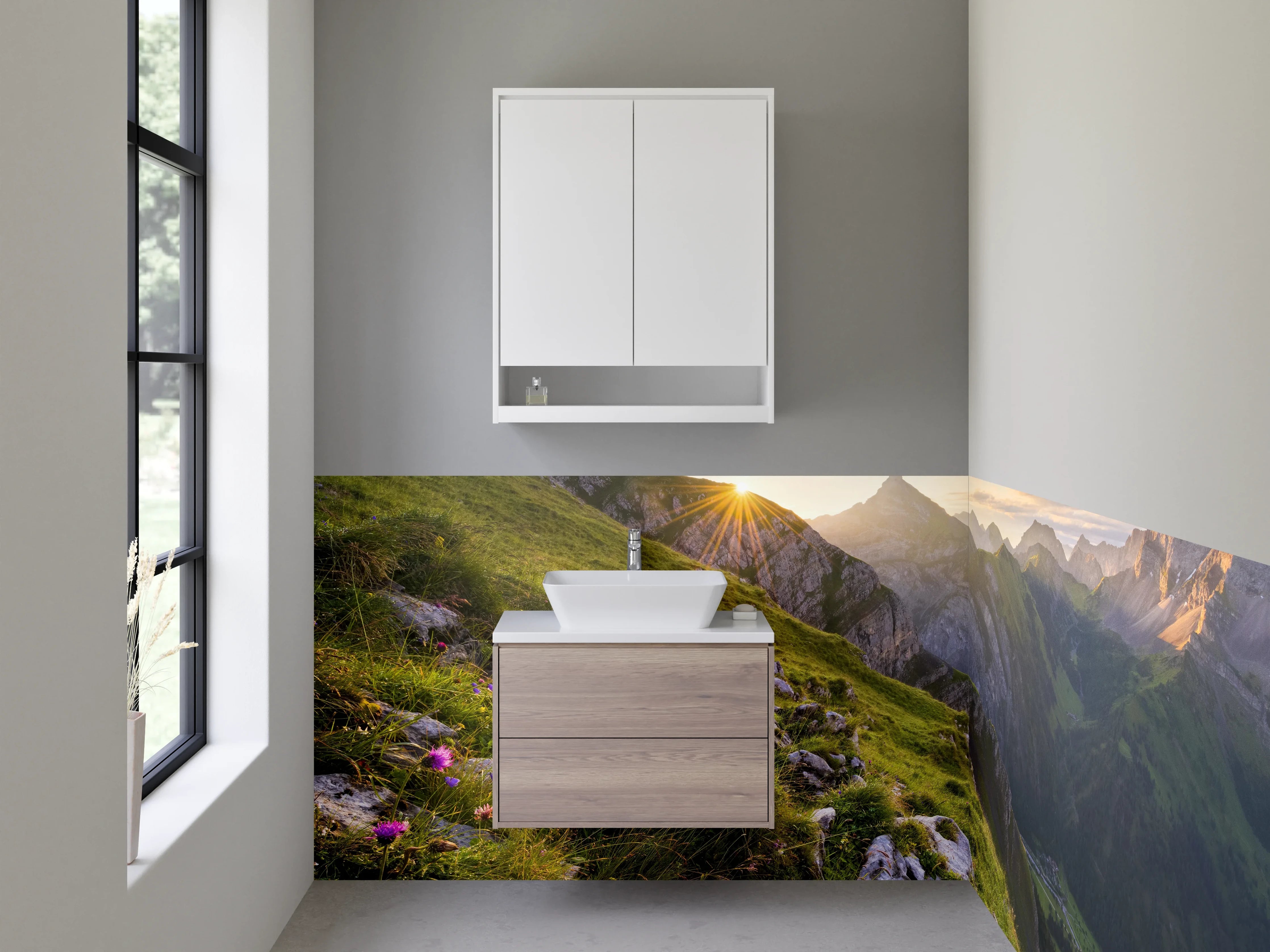 Waschbecken-Rückwand - Graue Morgendämmerung über Gipfeln