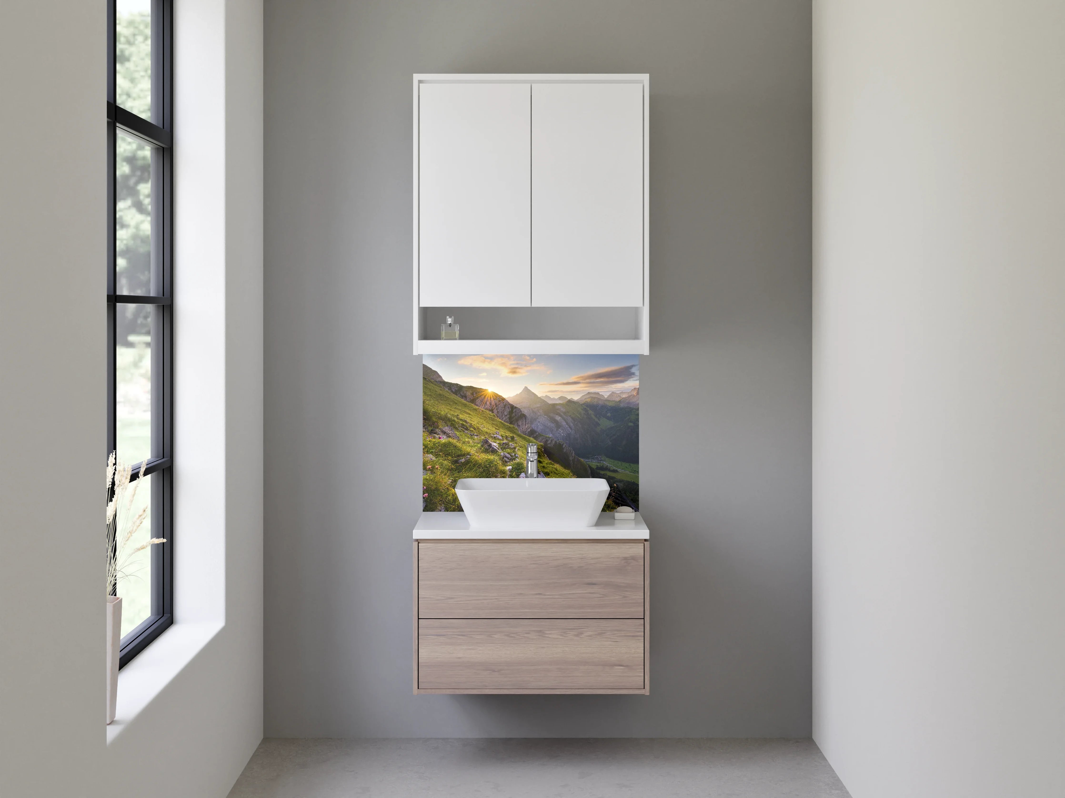 Waschbecken-Rückwand - Graue Morgendämmerung über Gipfeln