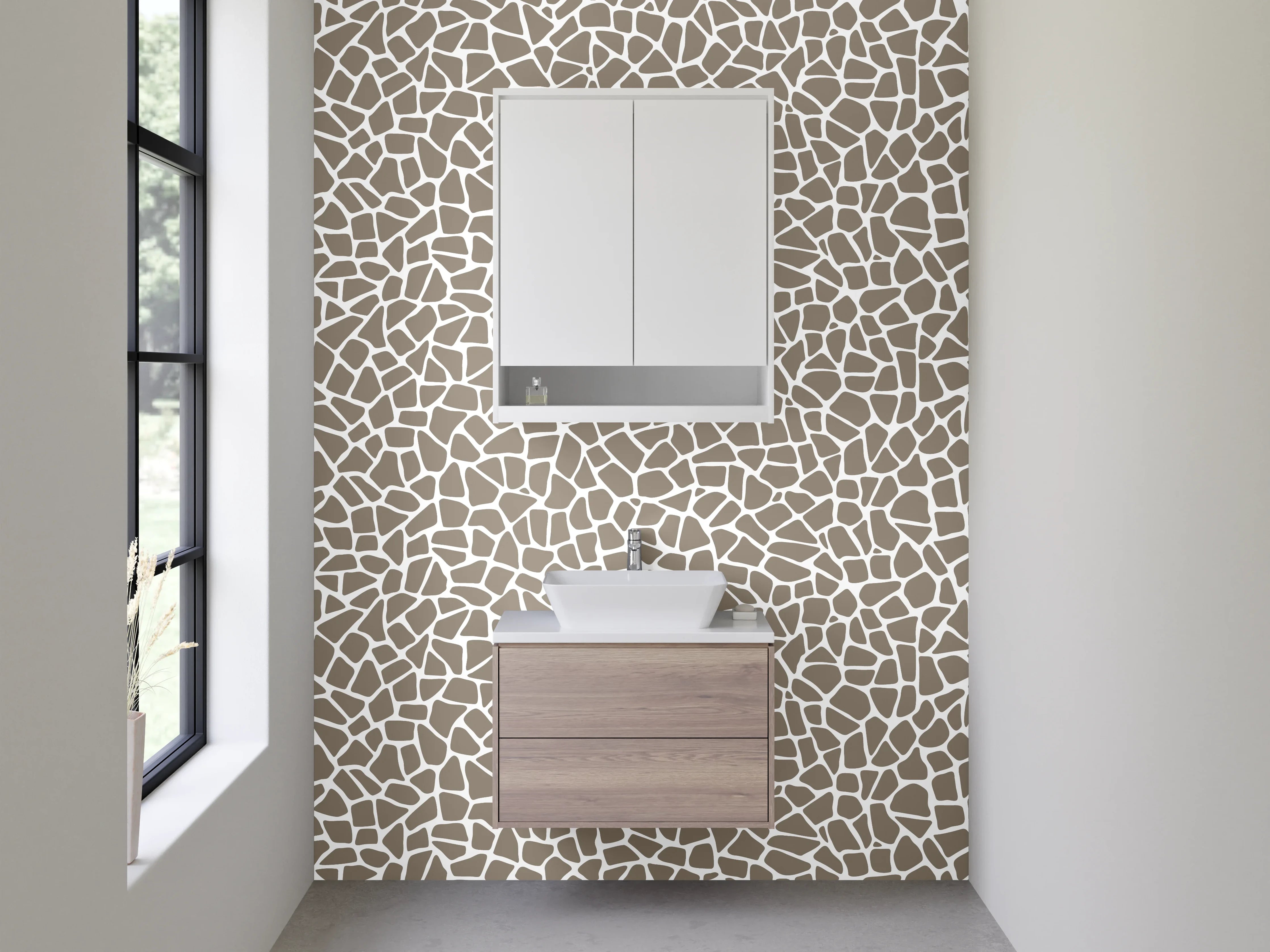 Waschbecken-Rückwand - Graue Mosaikvielfalt auf hellem Grund