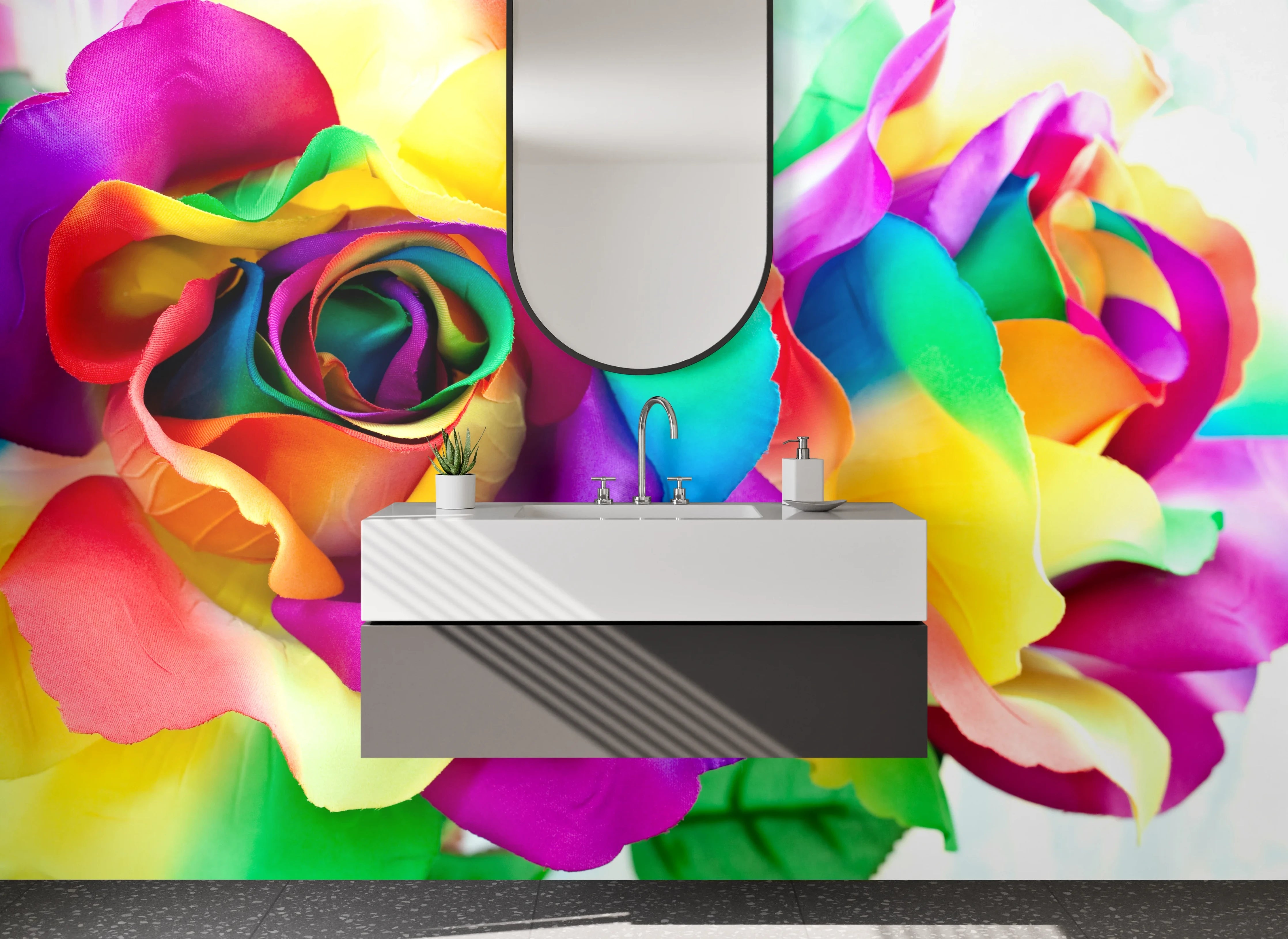 Waschbecken-Rückwand - Graue Regenbogenblüten