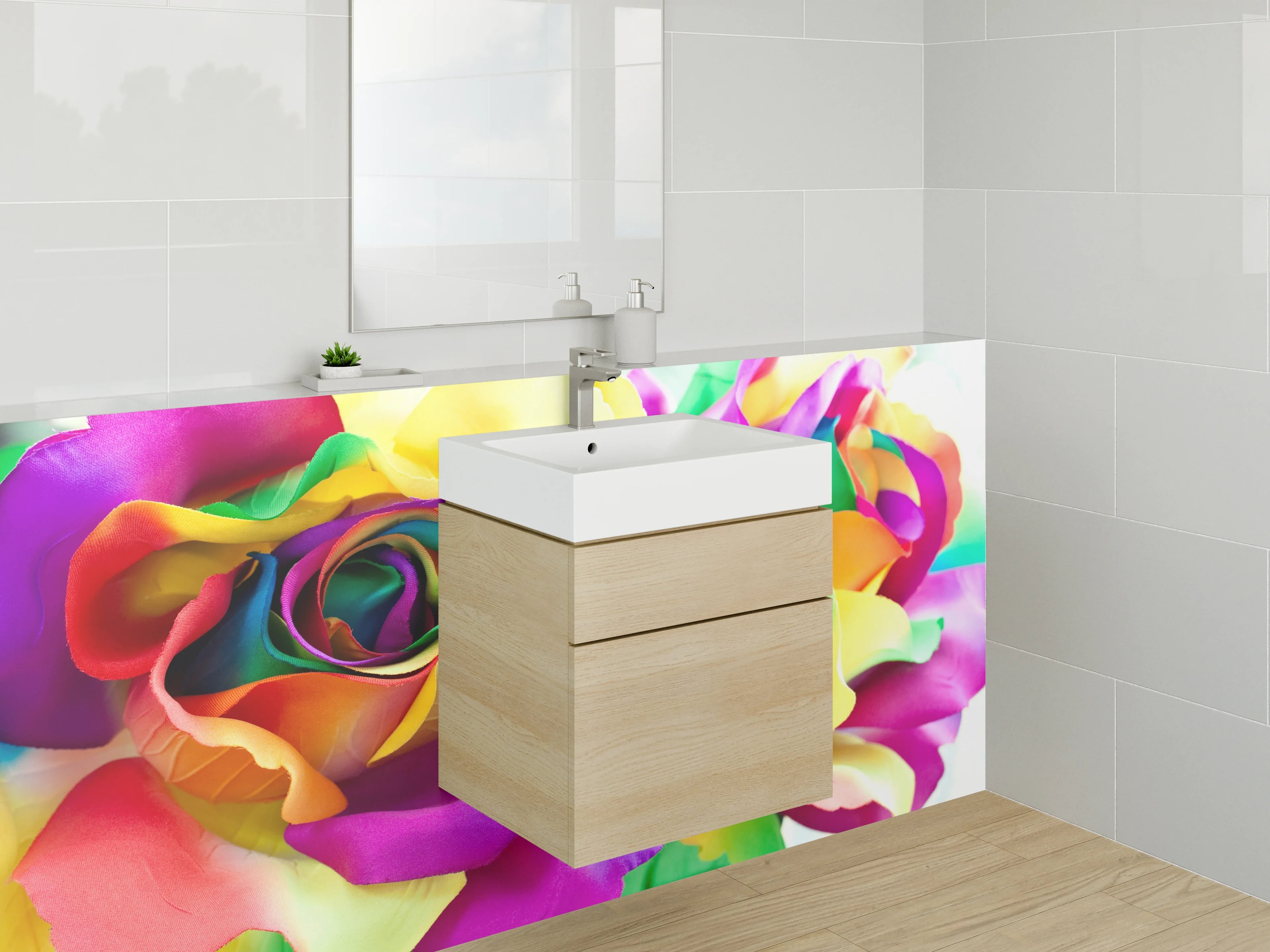 Waschbecken-Rückwand - Graue Regenbogenblüten