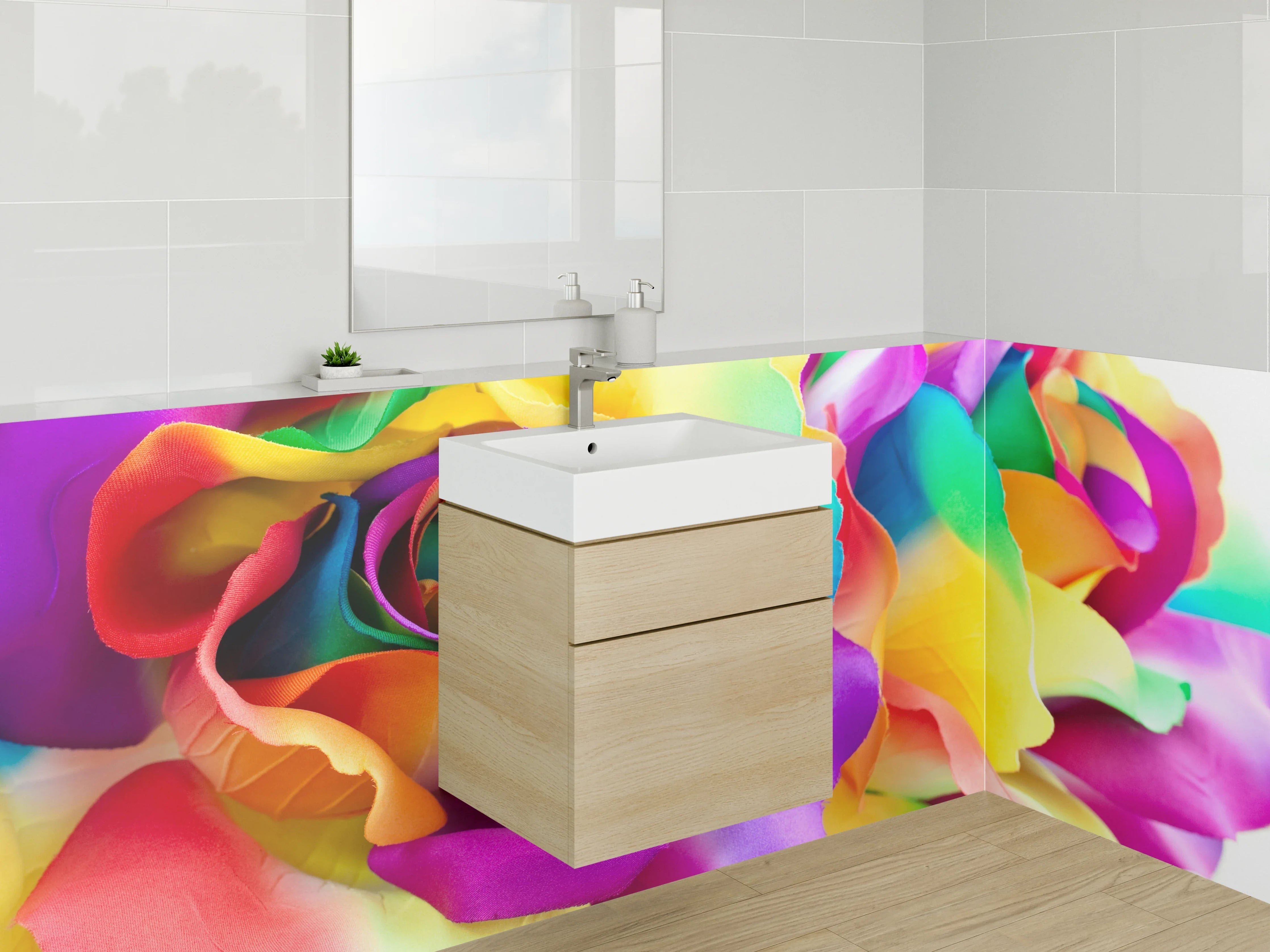 Waschbecken-Rückwand - Graue Regenbogenblüten