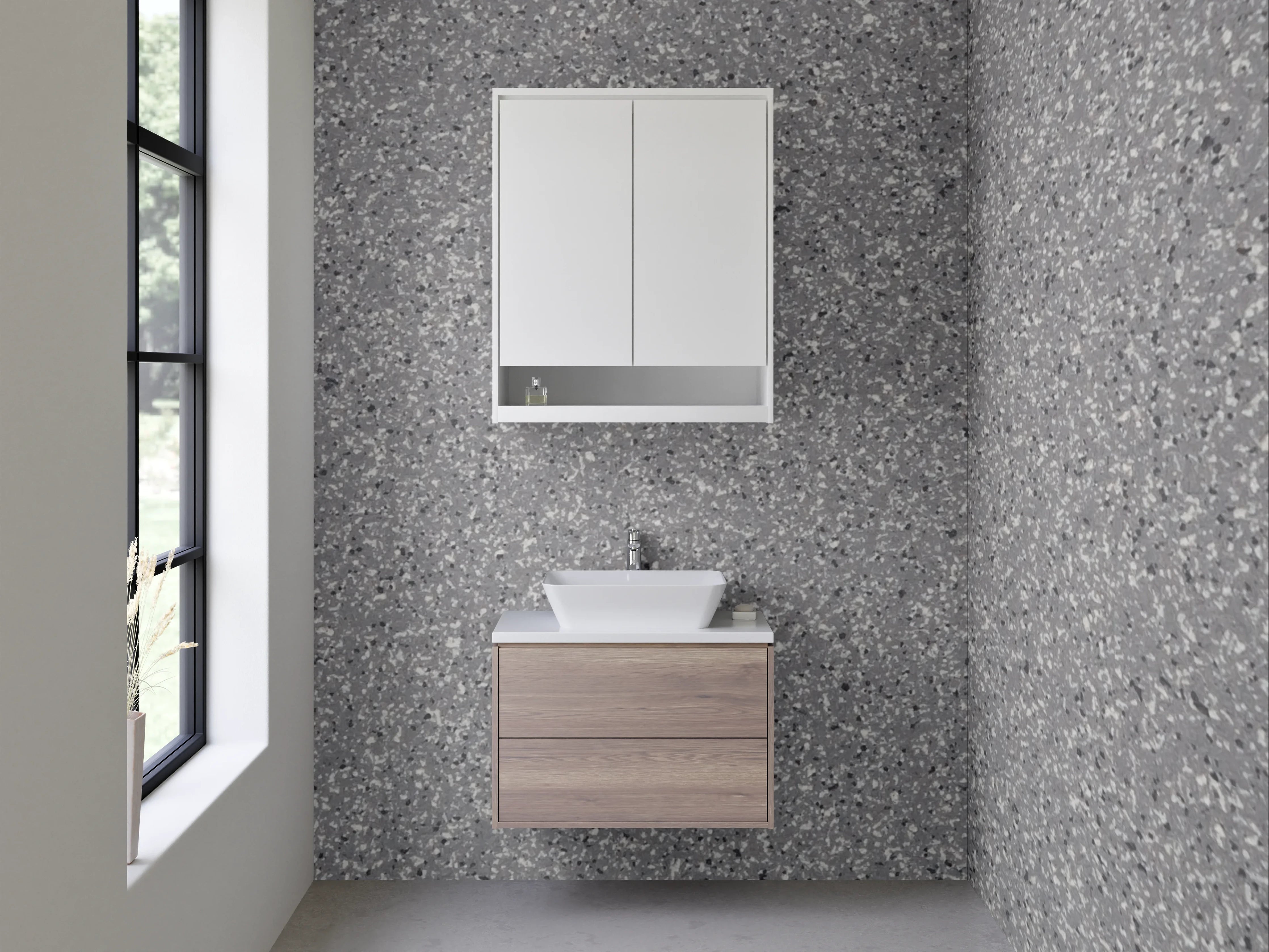 Waschbecken-Rückwand - Graue Sandstruktur mit feiner Körnung