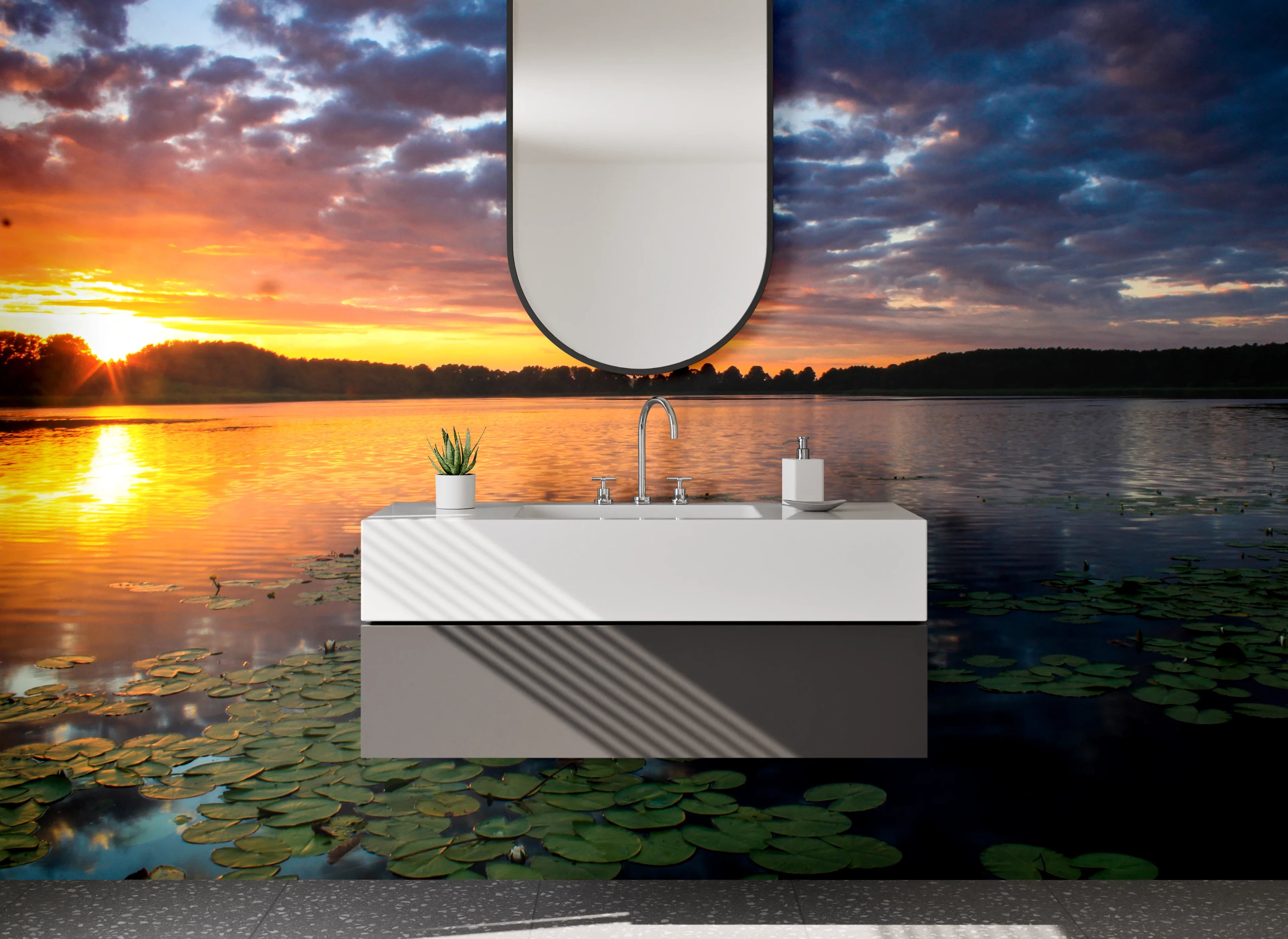 Waschbecken-Rückwand - Graue Sonnenfarbe am Wasser