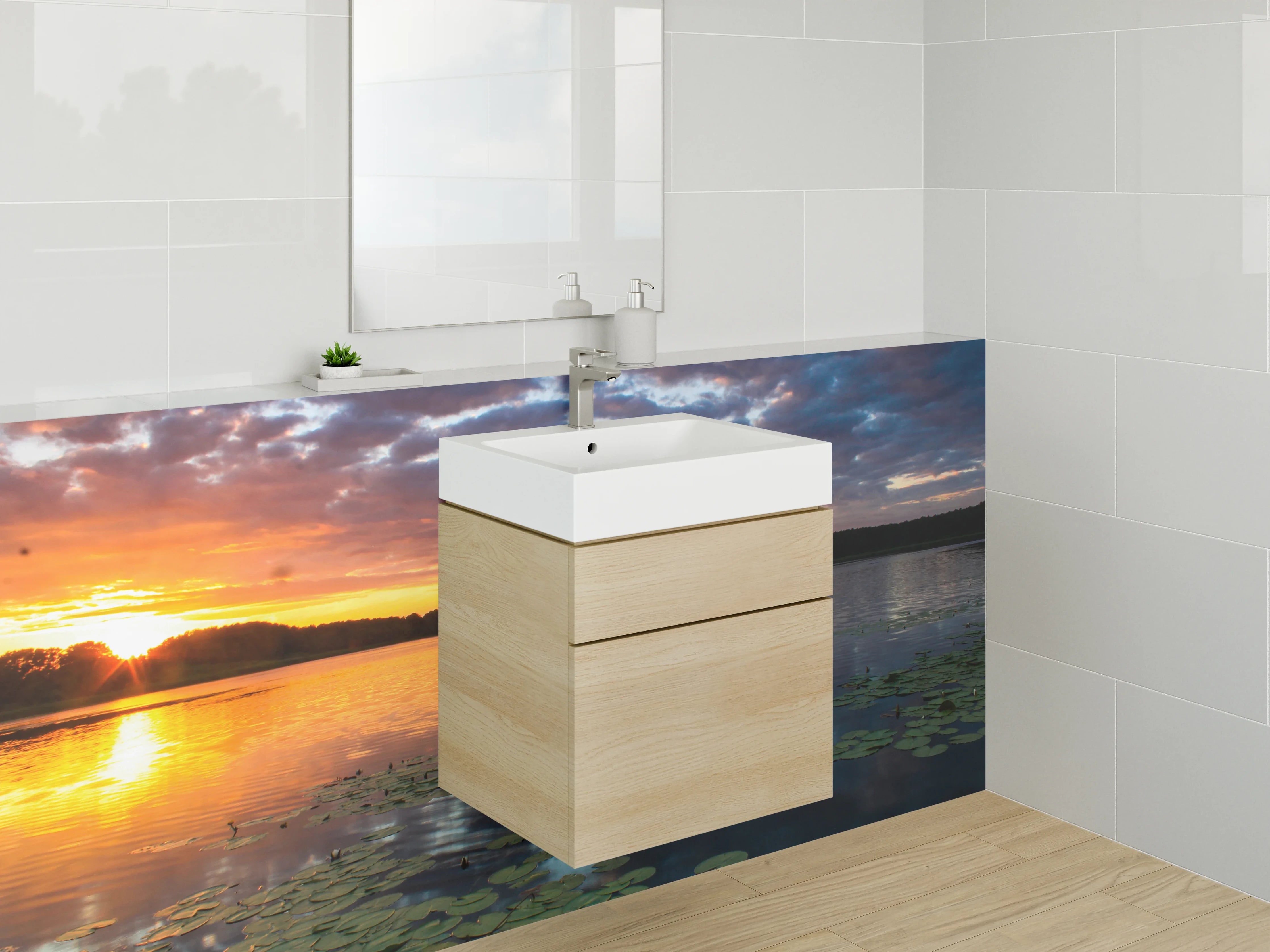Waschbecken-Rückwand - Graue Sonnenfarbe am Wasser