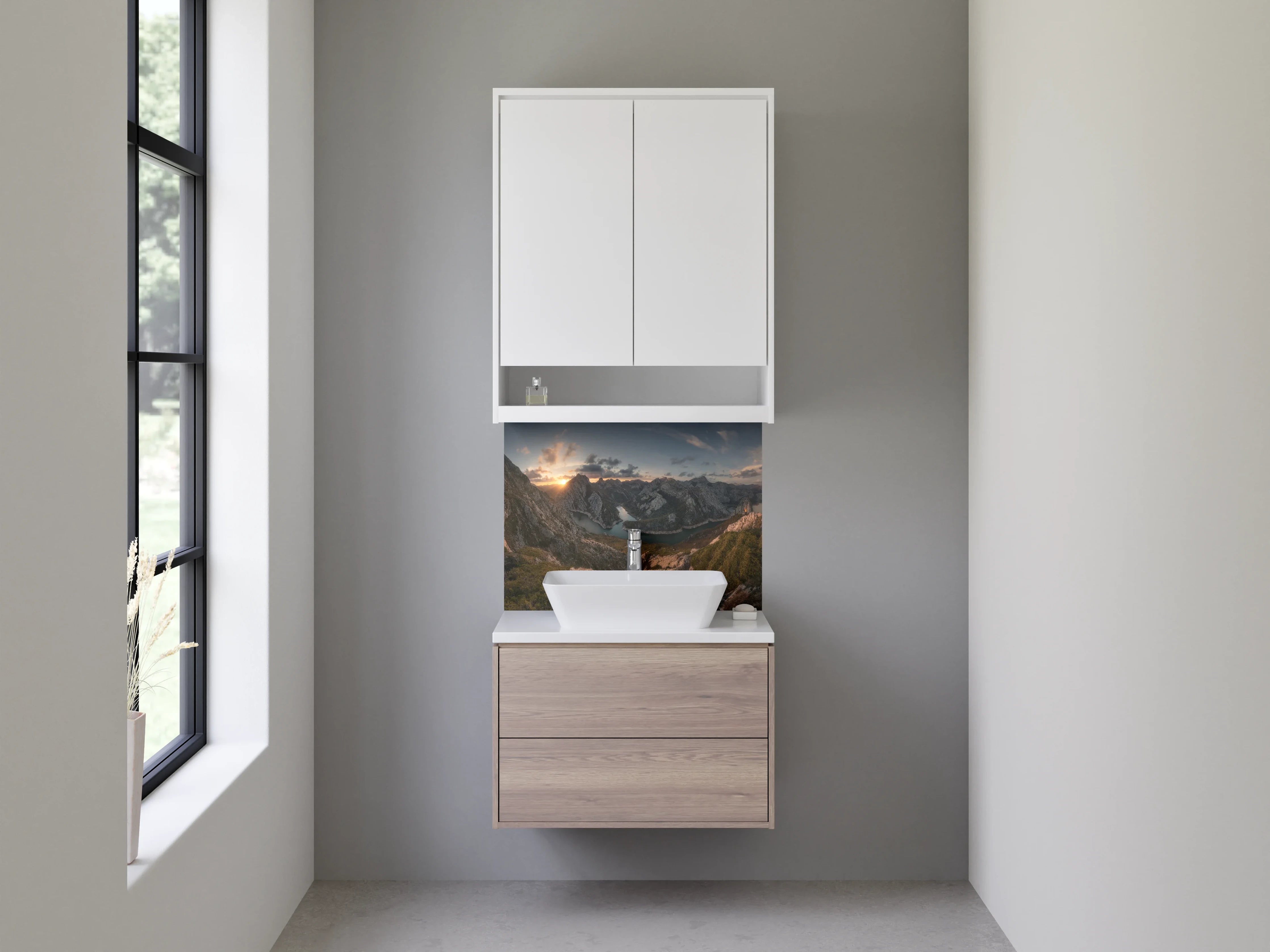 Waschbecken-Rückwand - Graue Sonnenuntergangsberge