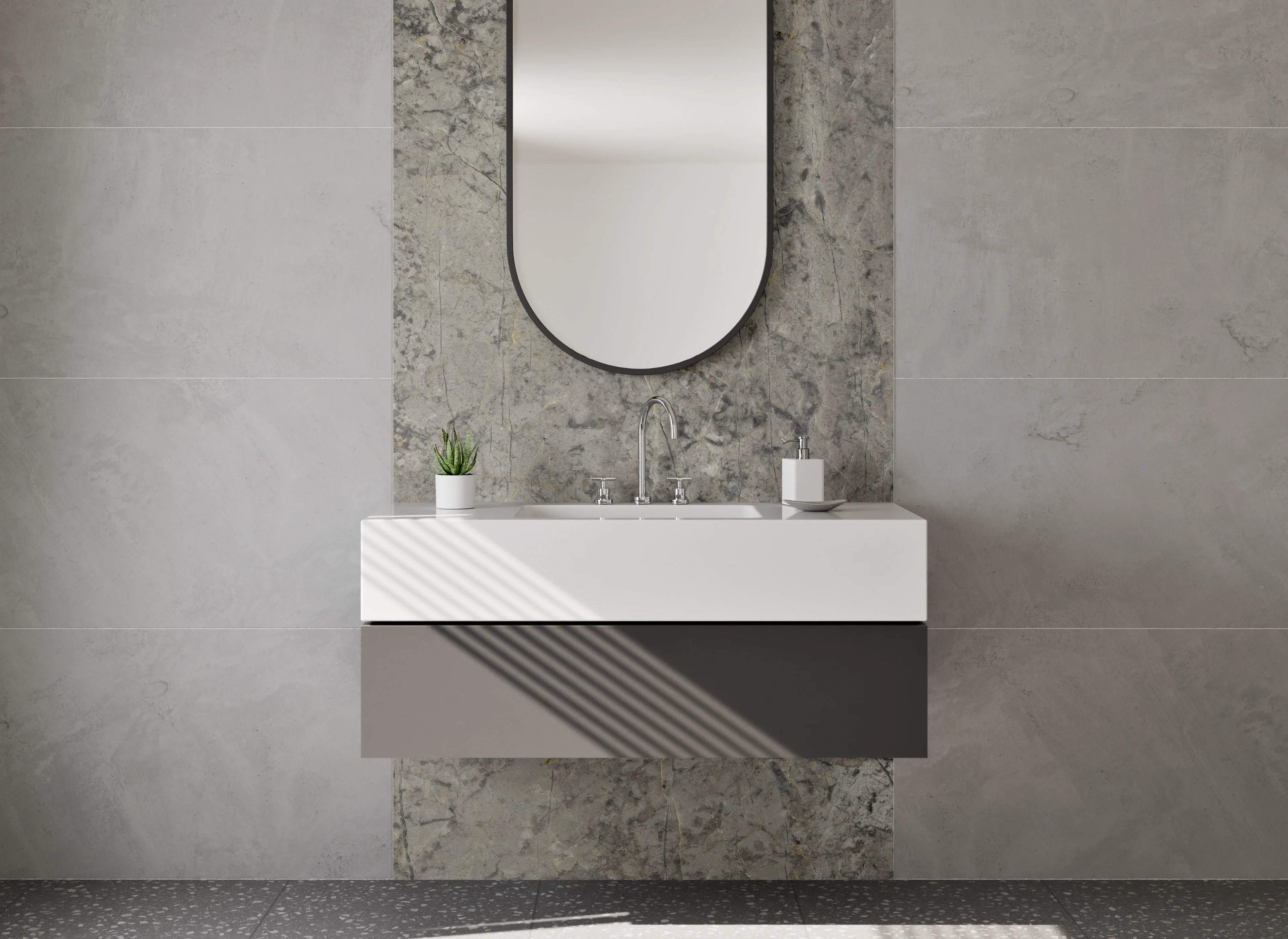 Waschbecken-Rückwand - Graue Steinoptik mit Textur