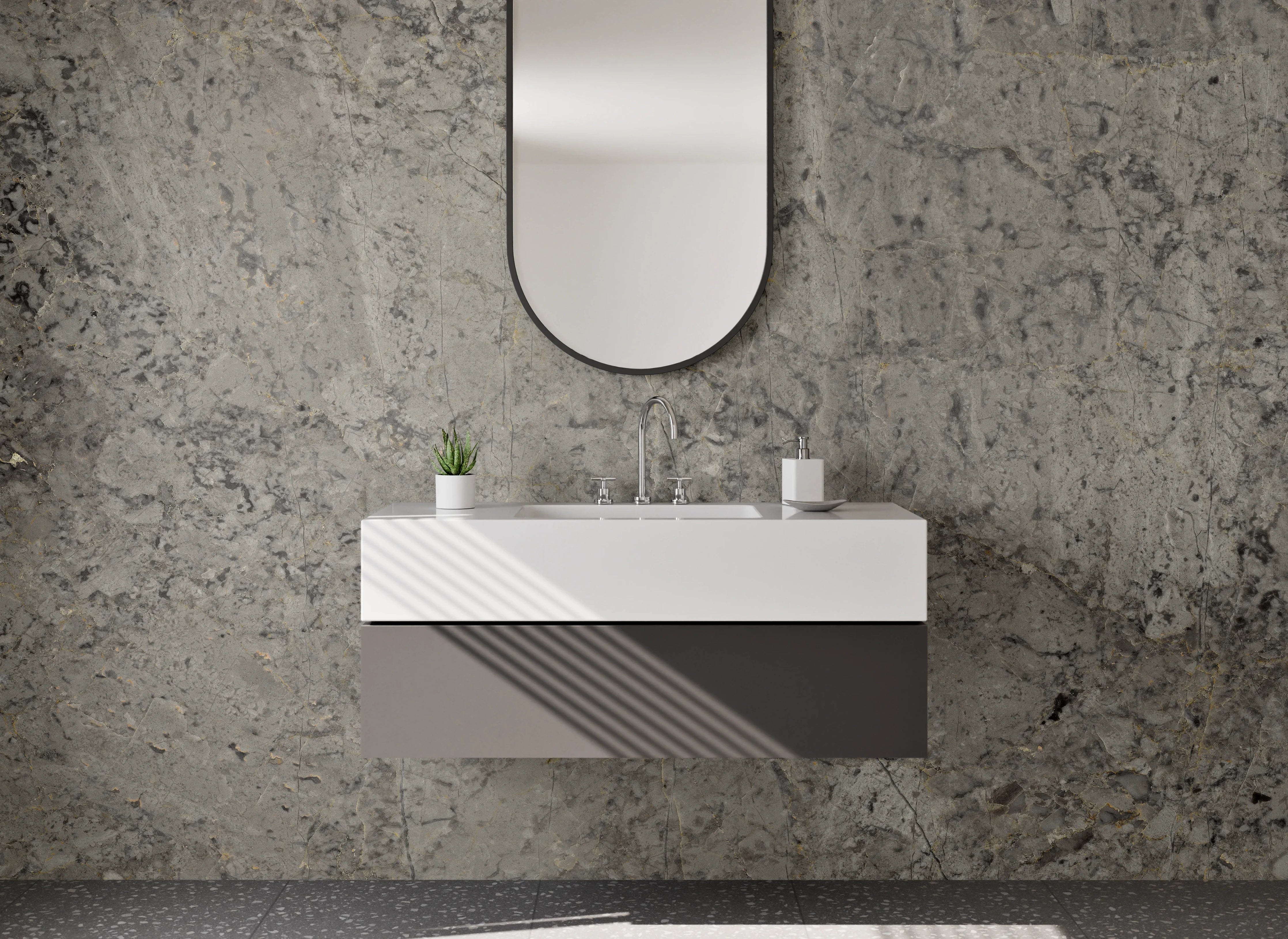 Waschbecken-Rückwand - Graue Steinoptik mit Textur