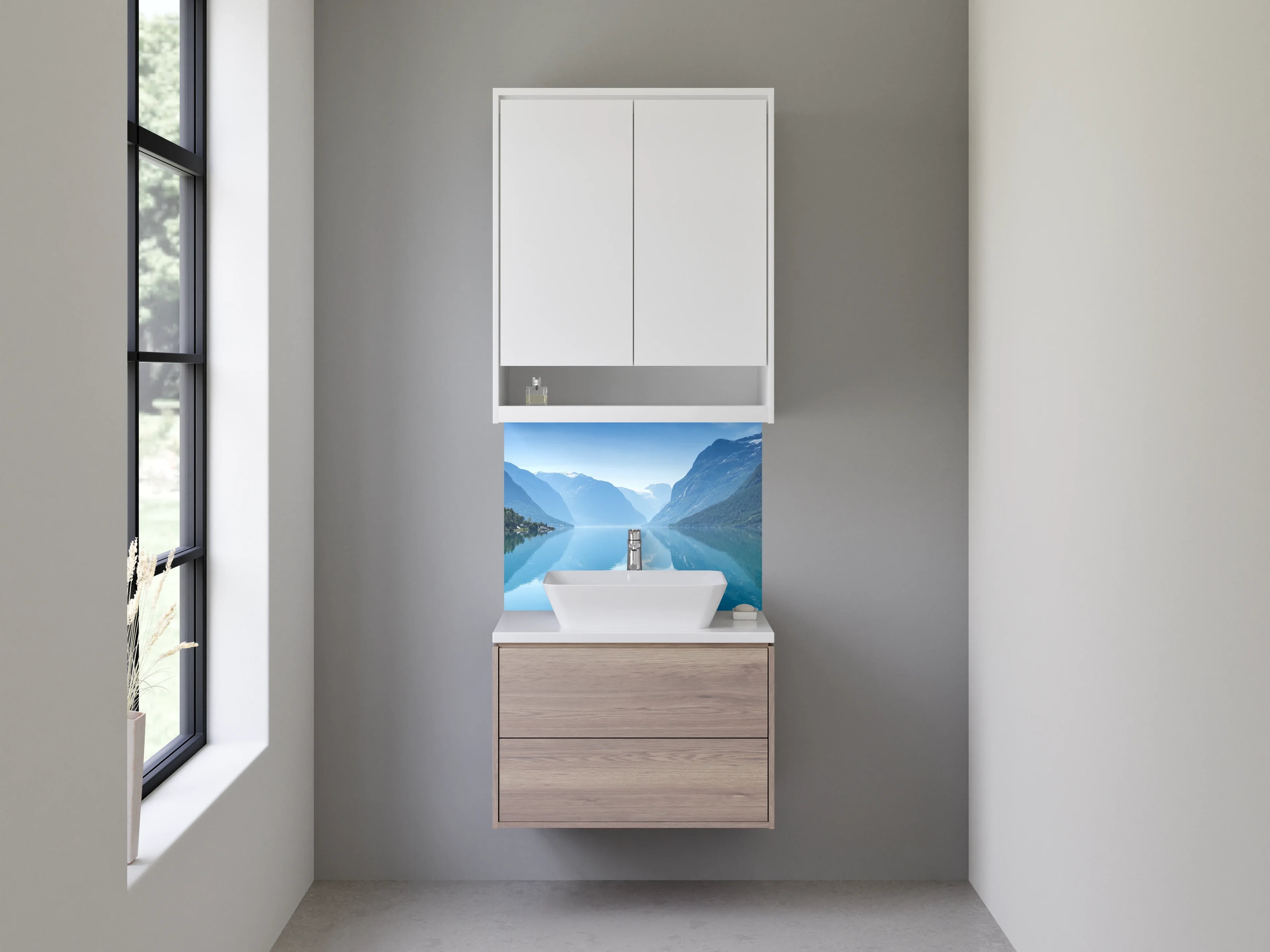 Waschbecken-Rückwand - Graue Träume in Weiß