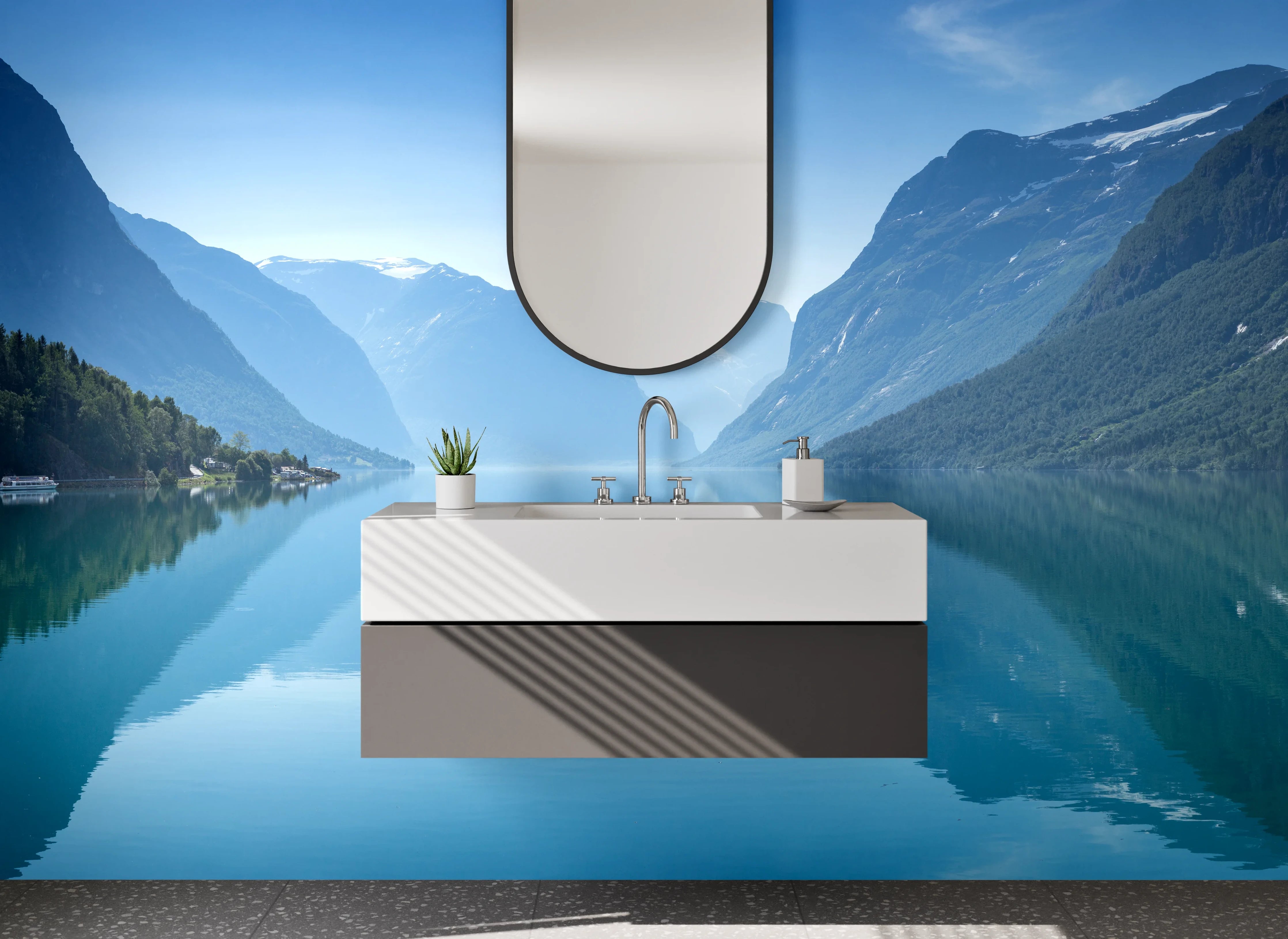 Waschbecken-Rückwand - Graue Träume in Weiß