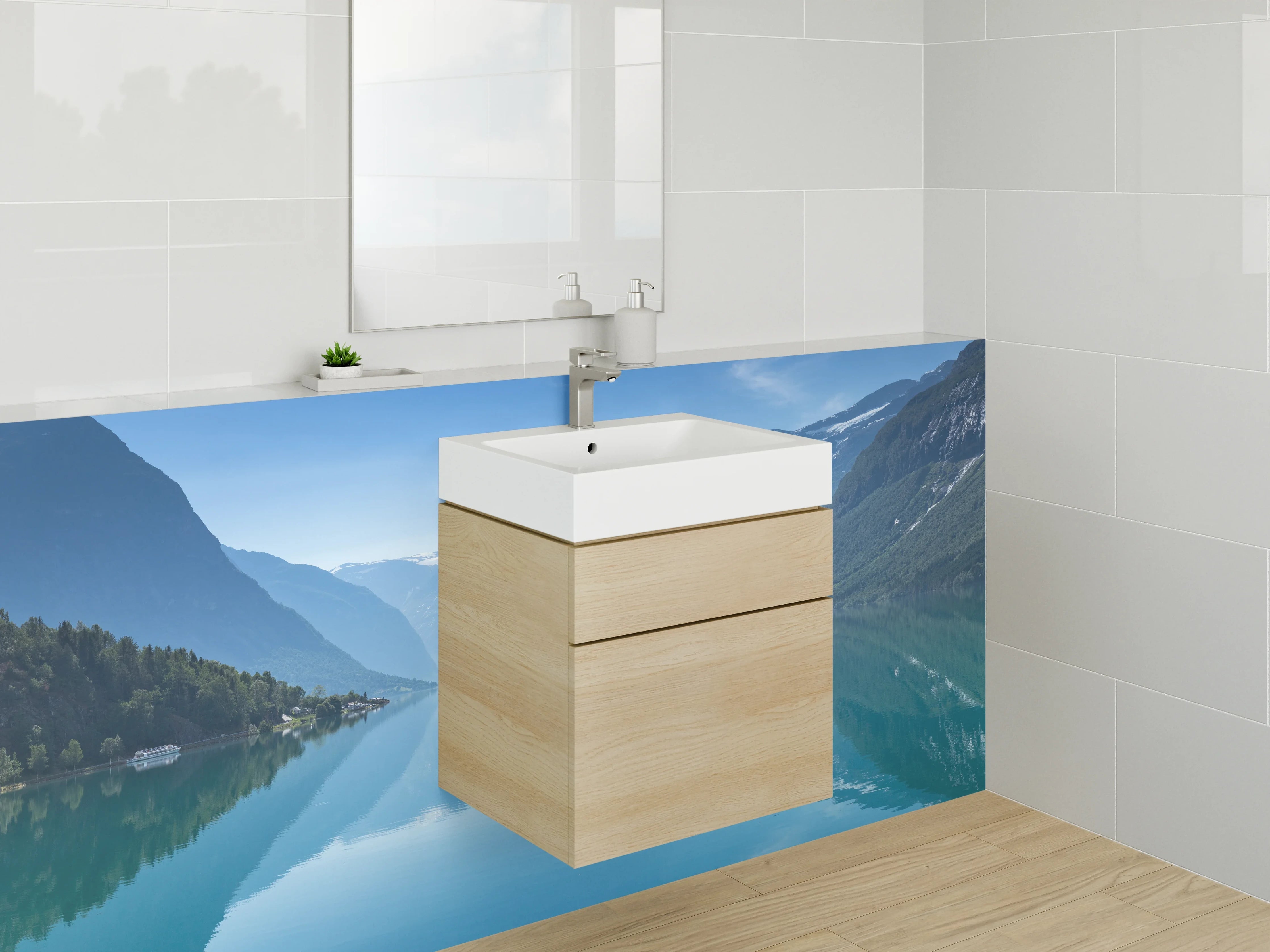 Waschbecken-Rückwand - Graue Träume in Weiß