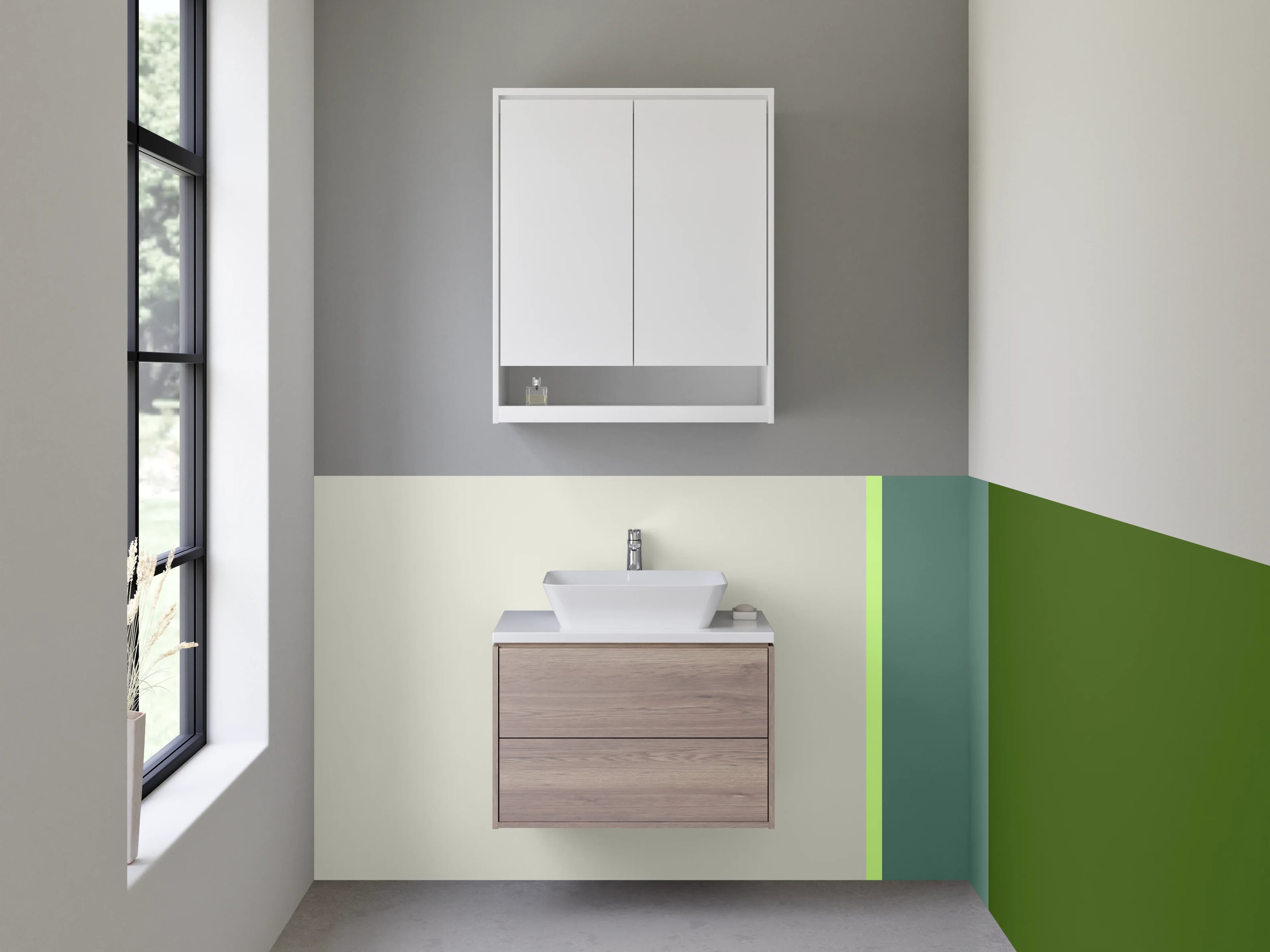 Waschbecken-Rückwand - Graue Wand mit Grüner Struktur