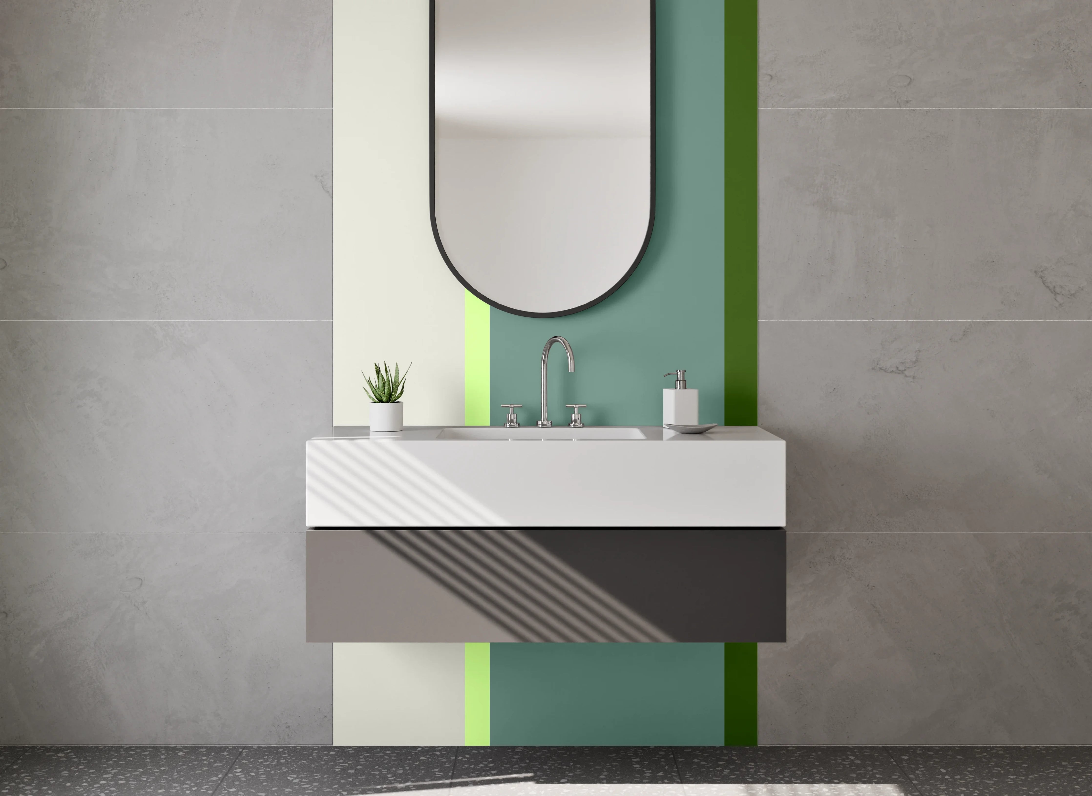 Waschbecken-Rückwand - Graue Wand mit Grüner Struktur