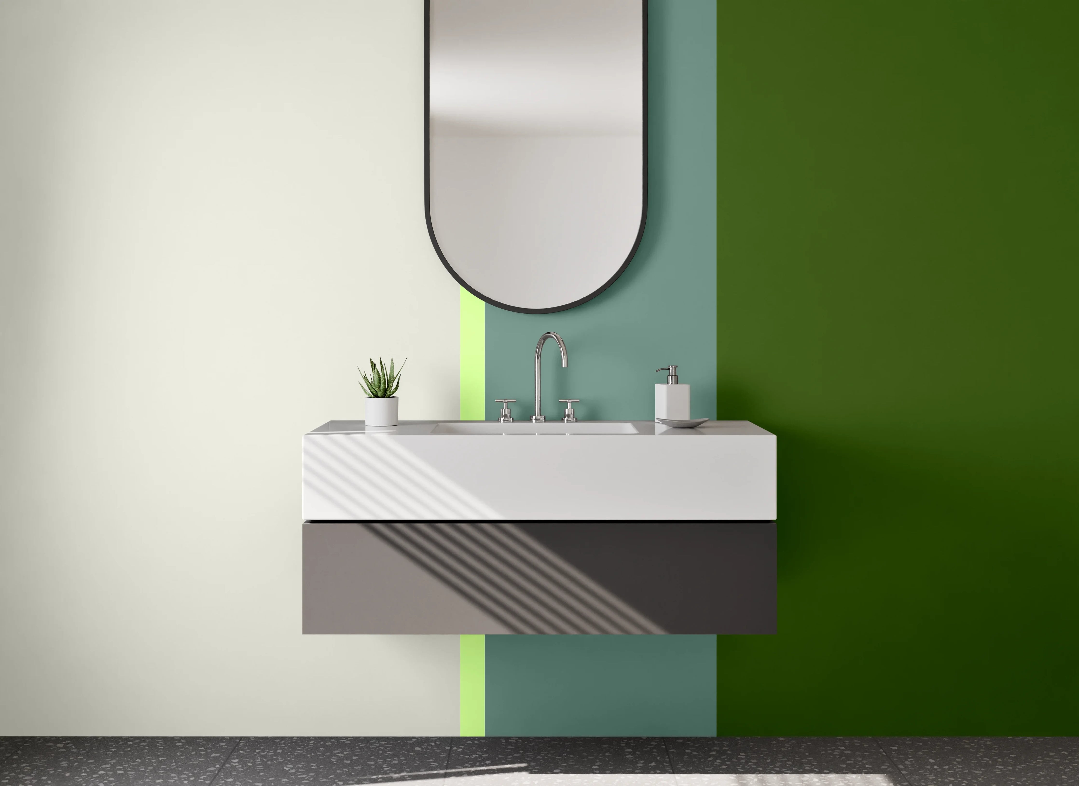 Waschbecken-Rückwand - Graue Wand mit Grüner Struktur