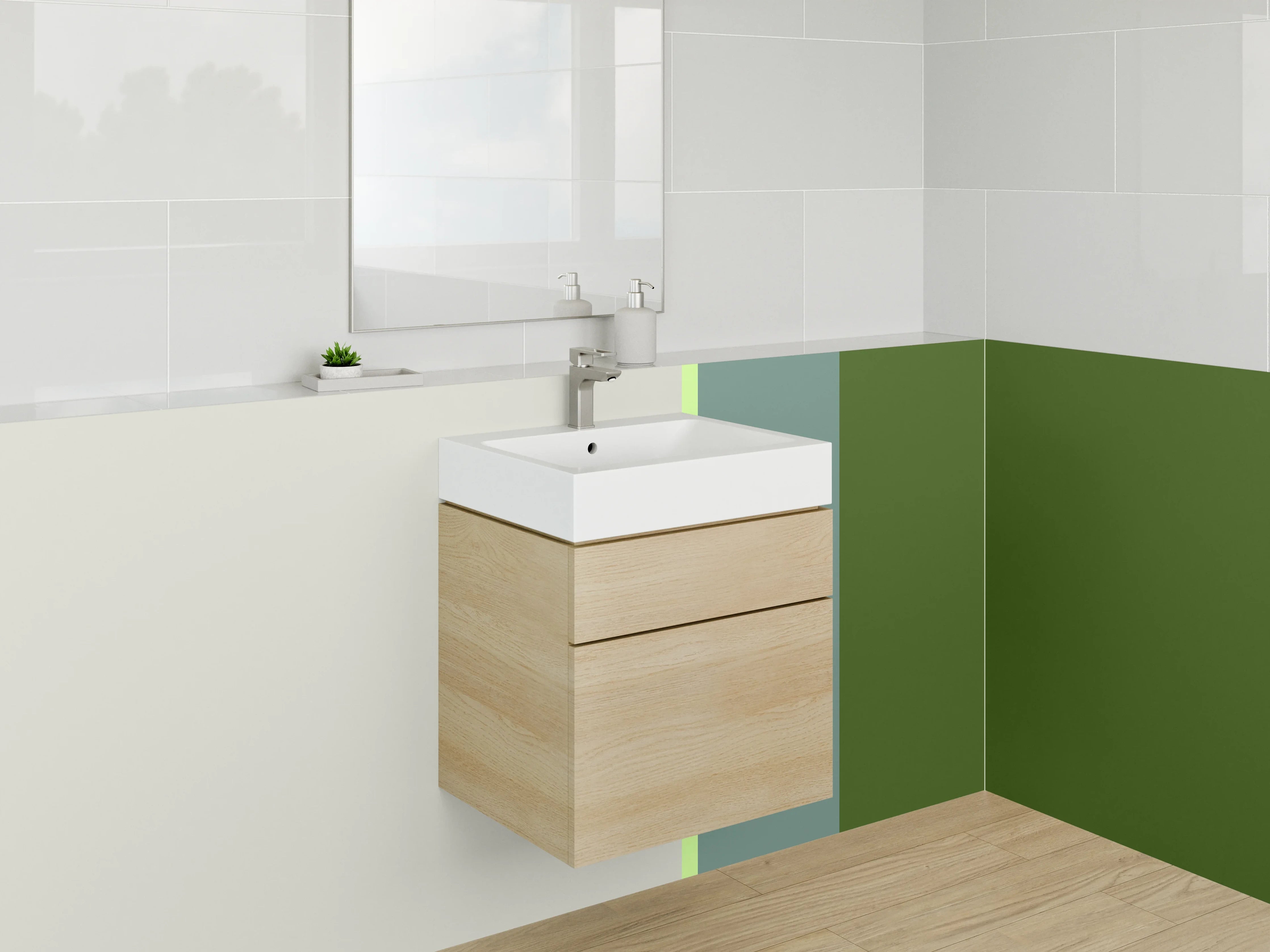 Waschbecken-Rückwand - Graue Wand mit Grüner Struktur