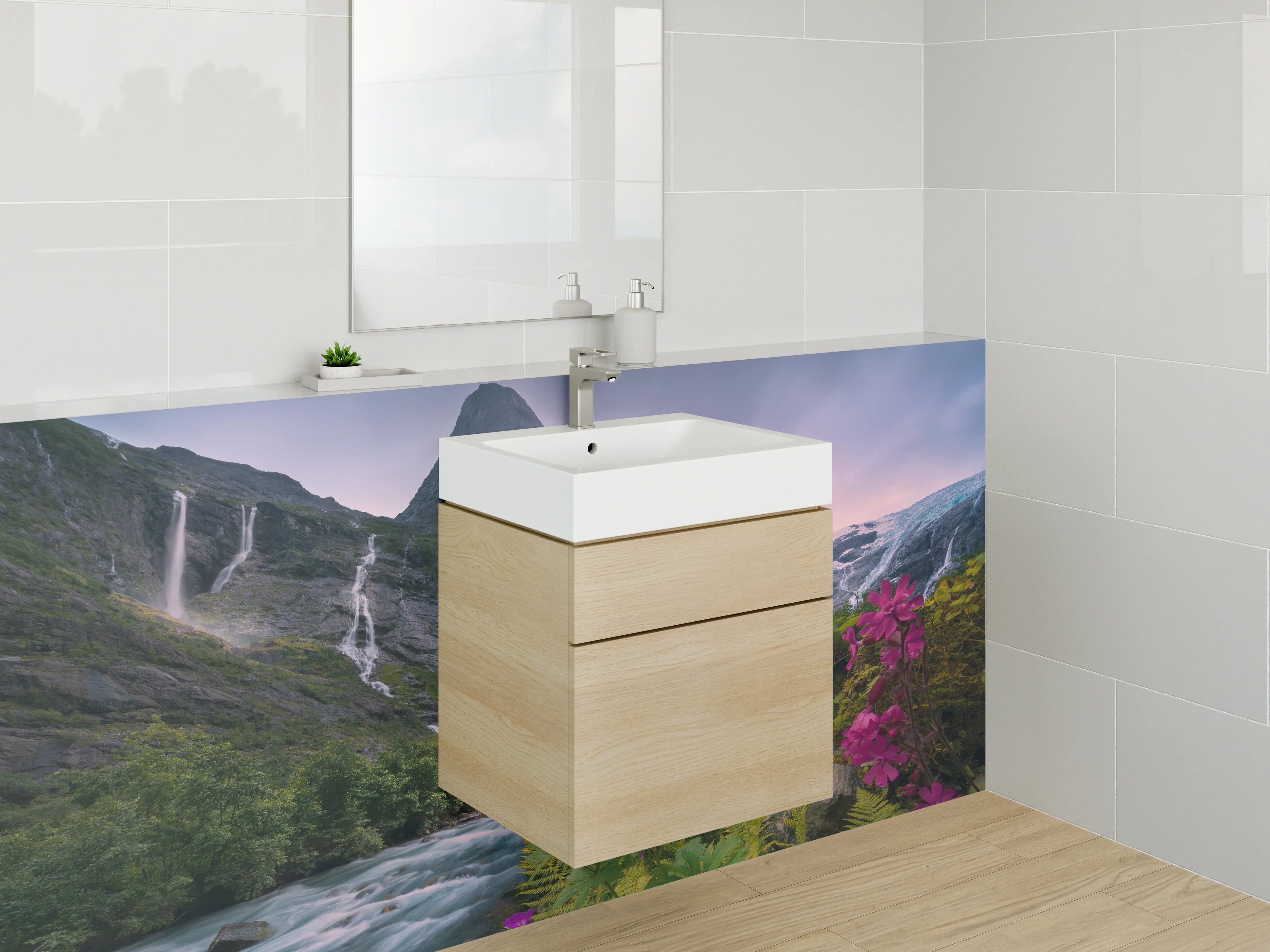 Waschbecken-Rückwand - Graue Wasserfallromantik