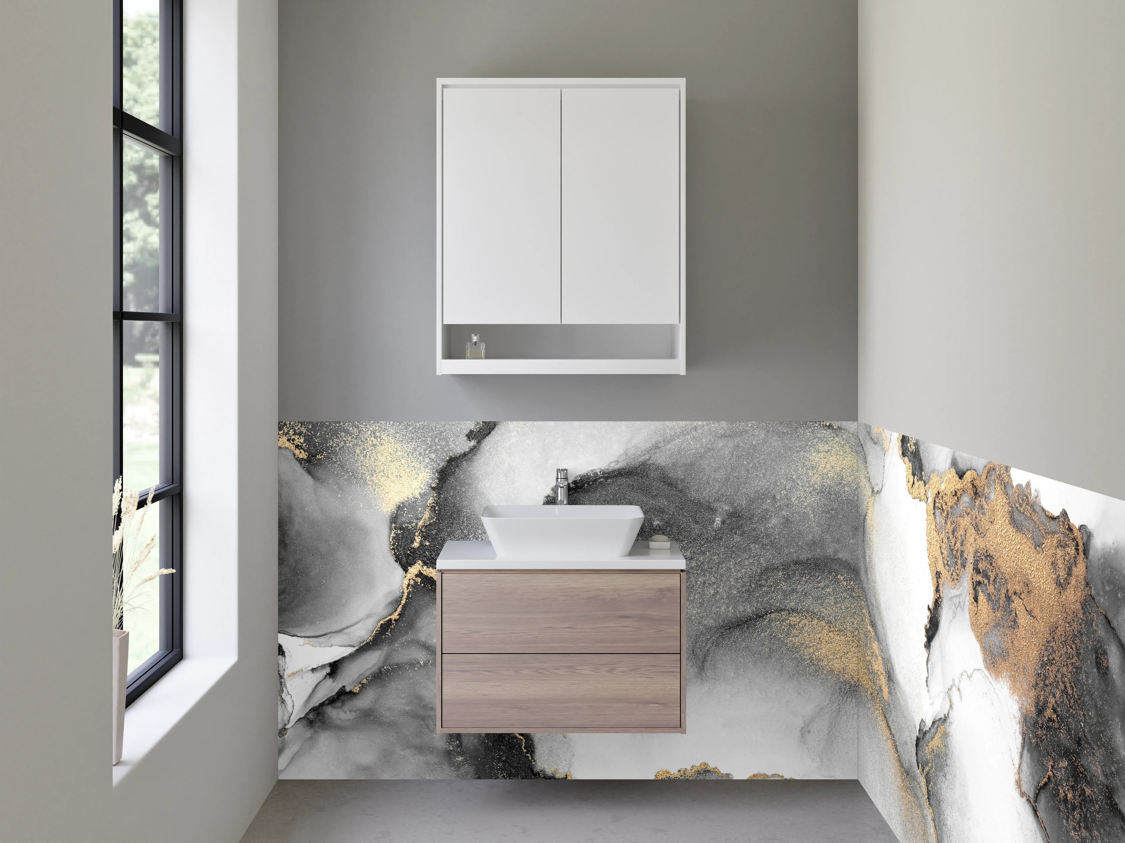 Waschbecken-Rückwand - Graue Wasserfarben-Textur