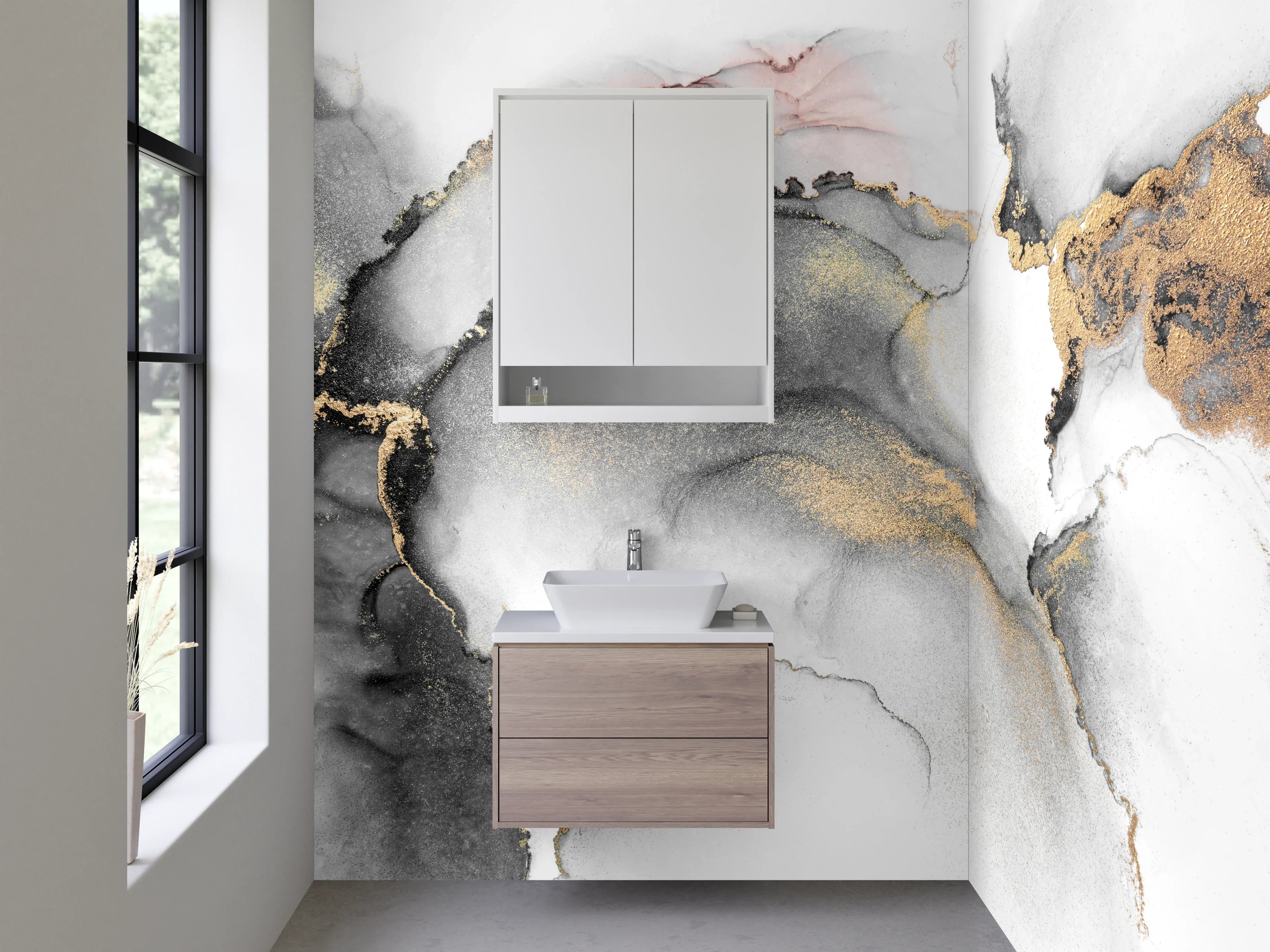 Waschbecken-Rückwand - Graue Wasserfarben-Textur