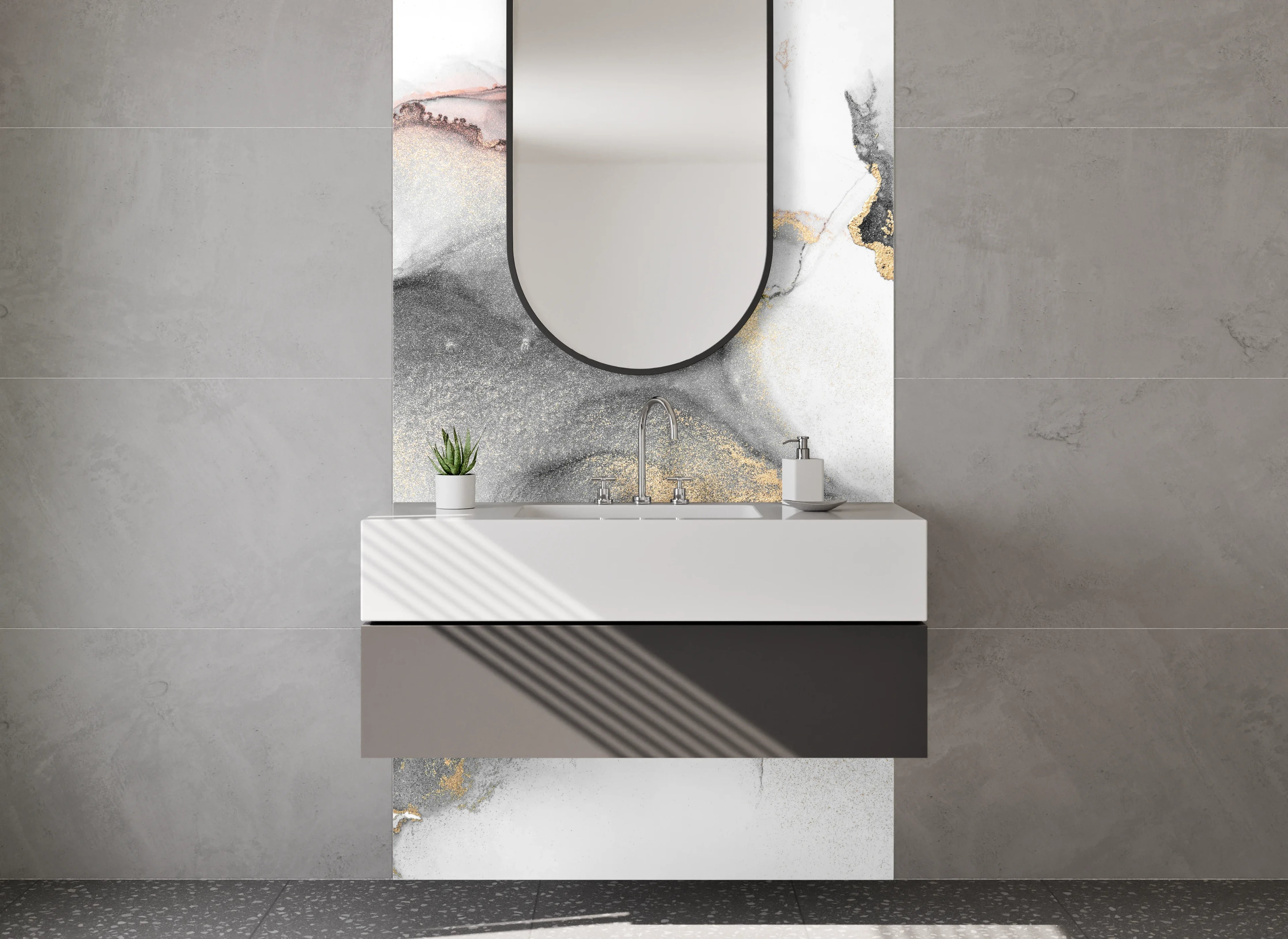 Waschbecken-Rückwand - Graue Wasserfarben-Textur